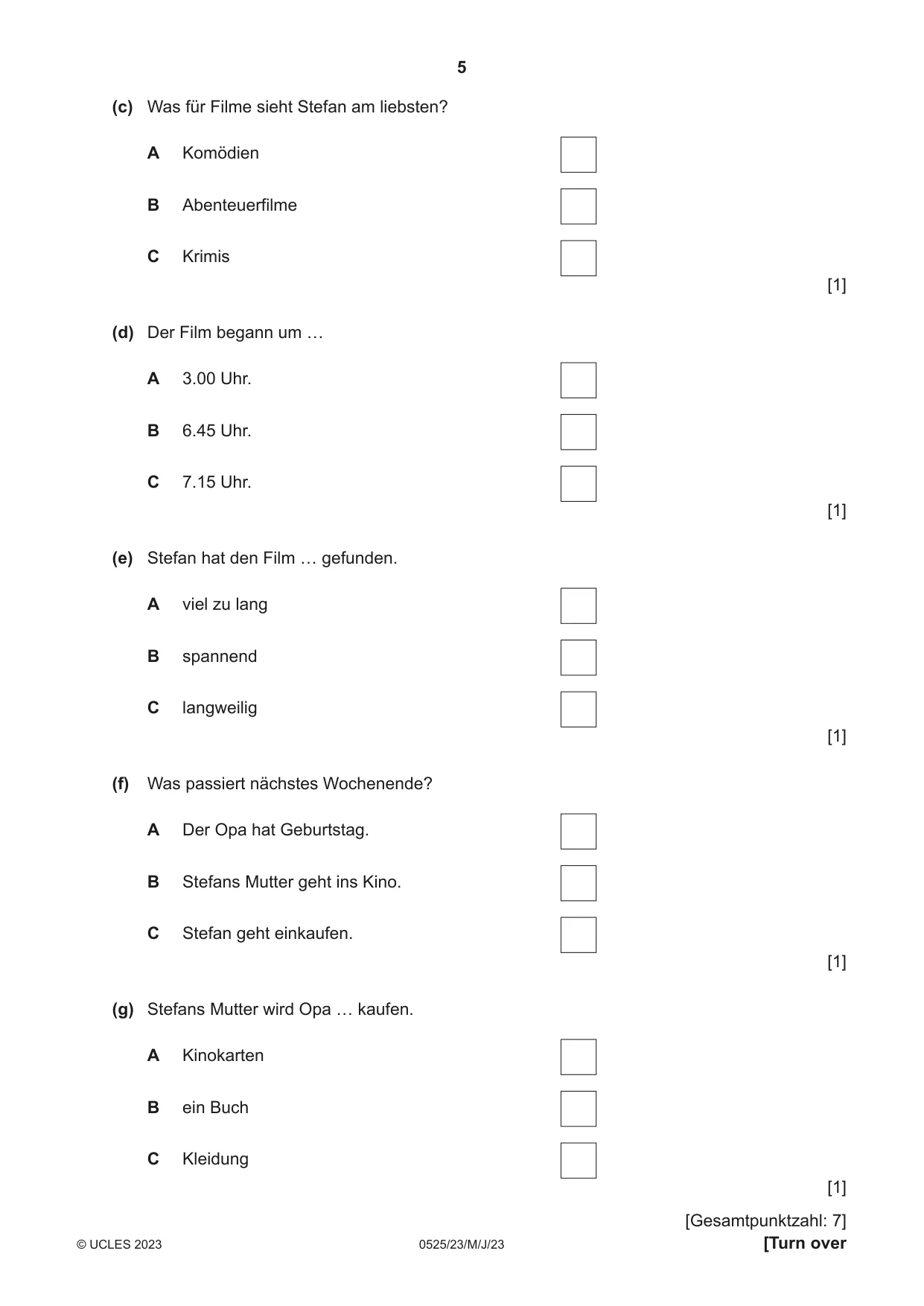 Cambridge IGCSE German - Foreign Language 0525 2023 May/June Paper 2 · Variant 3 question paper, page 5 of 12