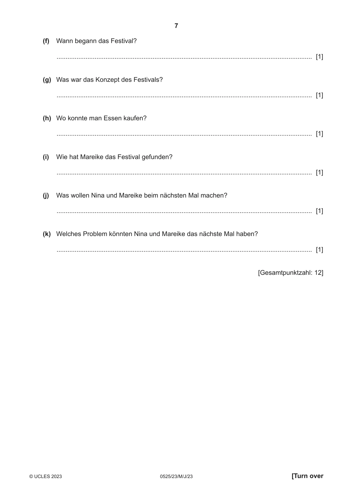 Cambridge IGCSE German - Foreign Language 0525 2023 May/June Paper 2 · Variant 3 question paper, page 7 of 12