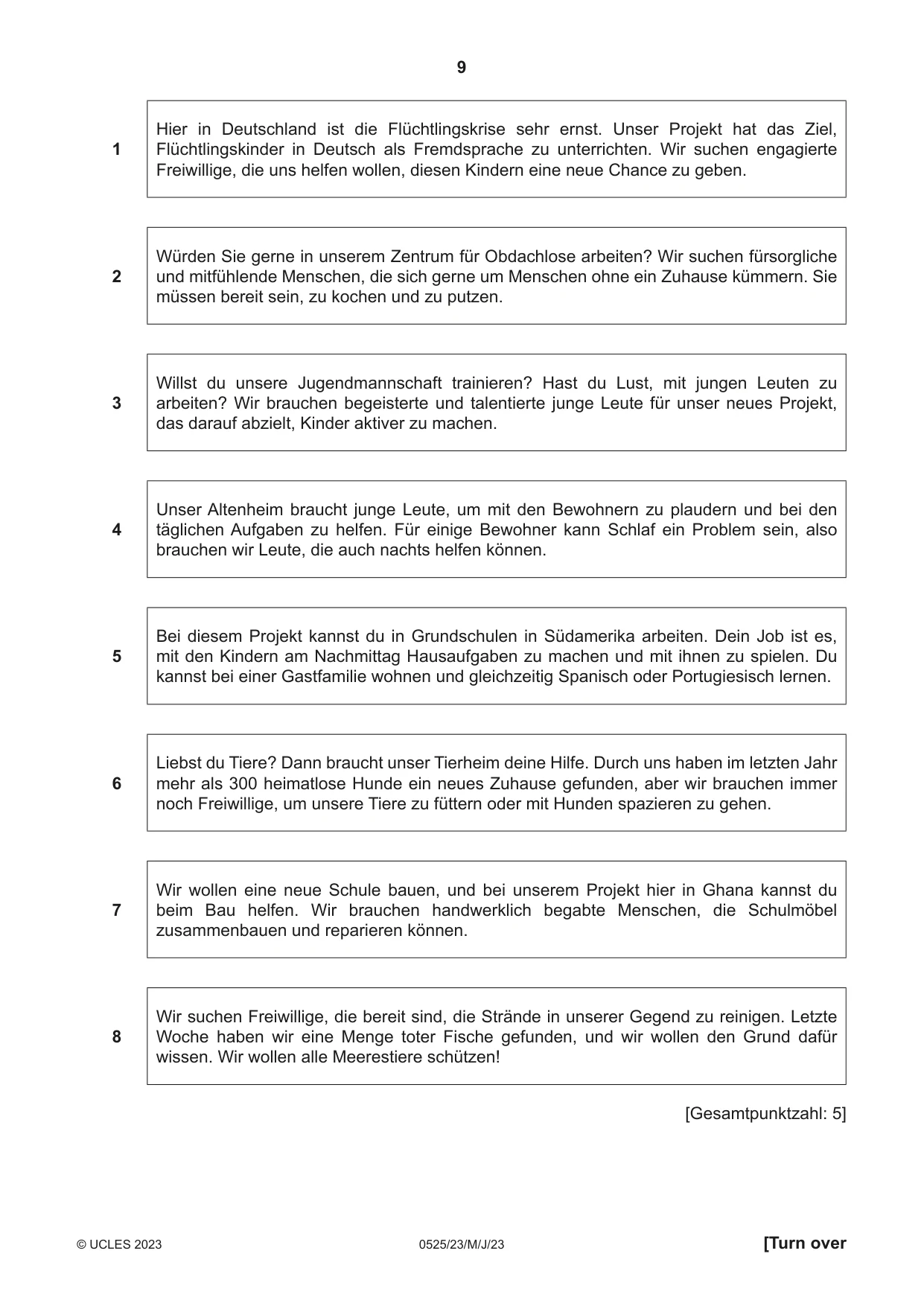 Cambridge IGCSE German - Foreign Language 0525 2023 May/June Paper 2 · Variant 3 question paper, page 9 of 12