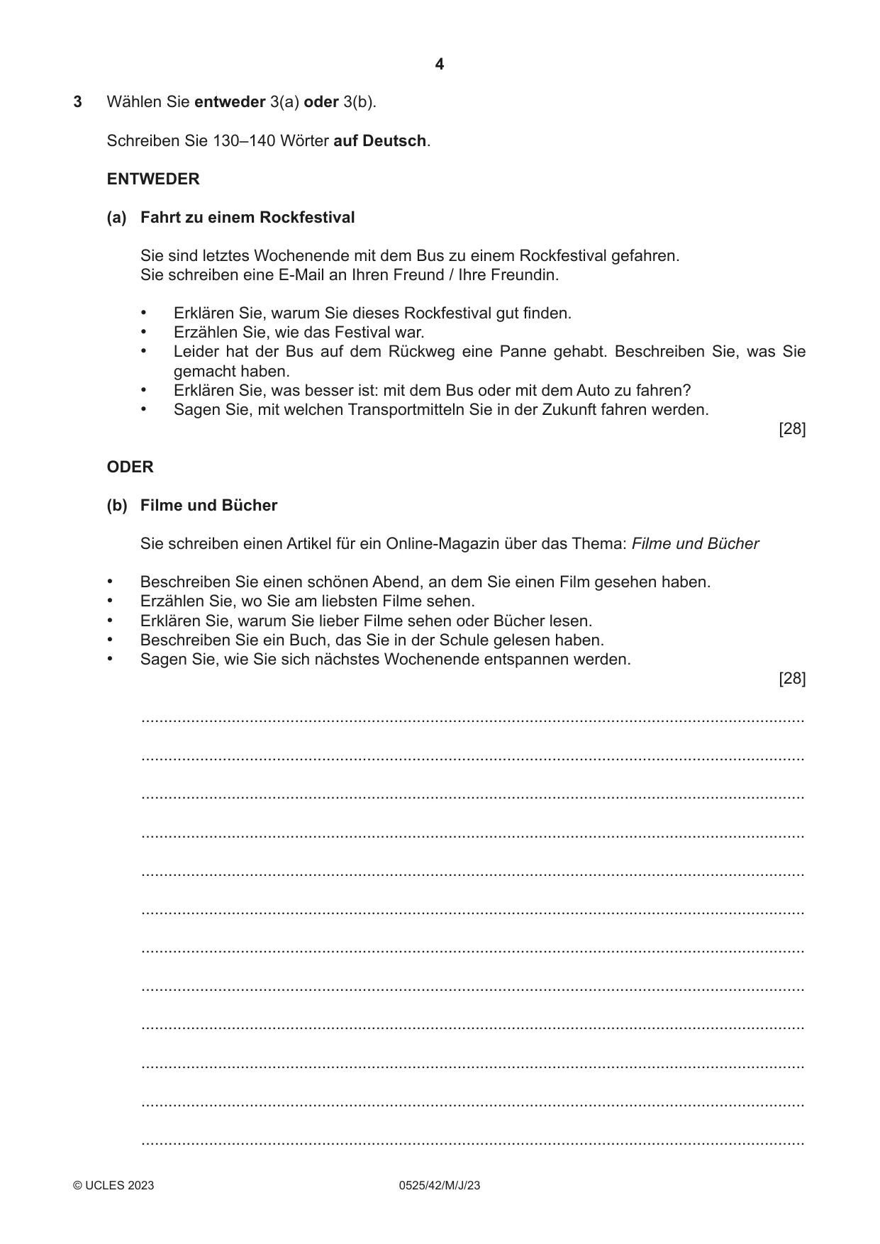Cambridge IGCSE German - Foreign Language 0525 2023 May/June Paper 4 · Variant 2 question paper, page 4 of 8