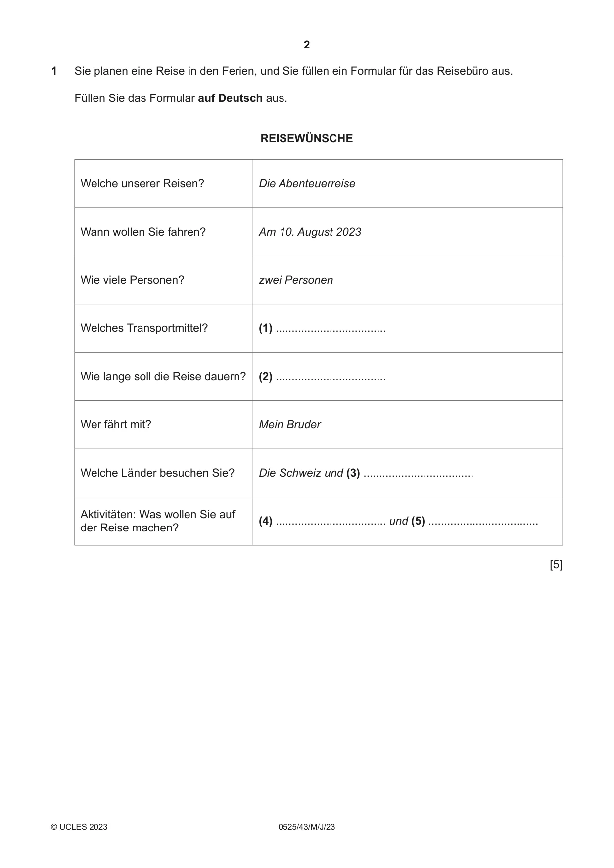 Cambridge IGCSE German - Foreign Language 0525 2023 May/June Paper 4 · Variant 3 question paper, page 2 of 8