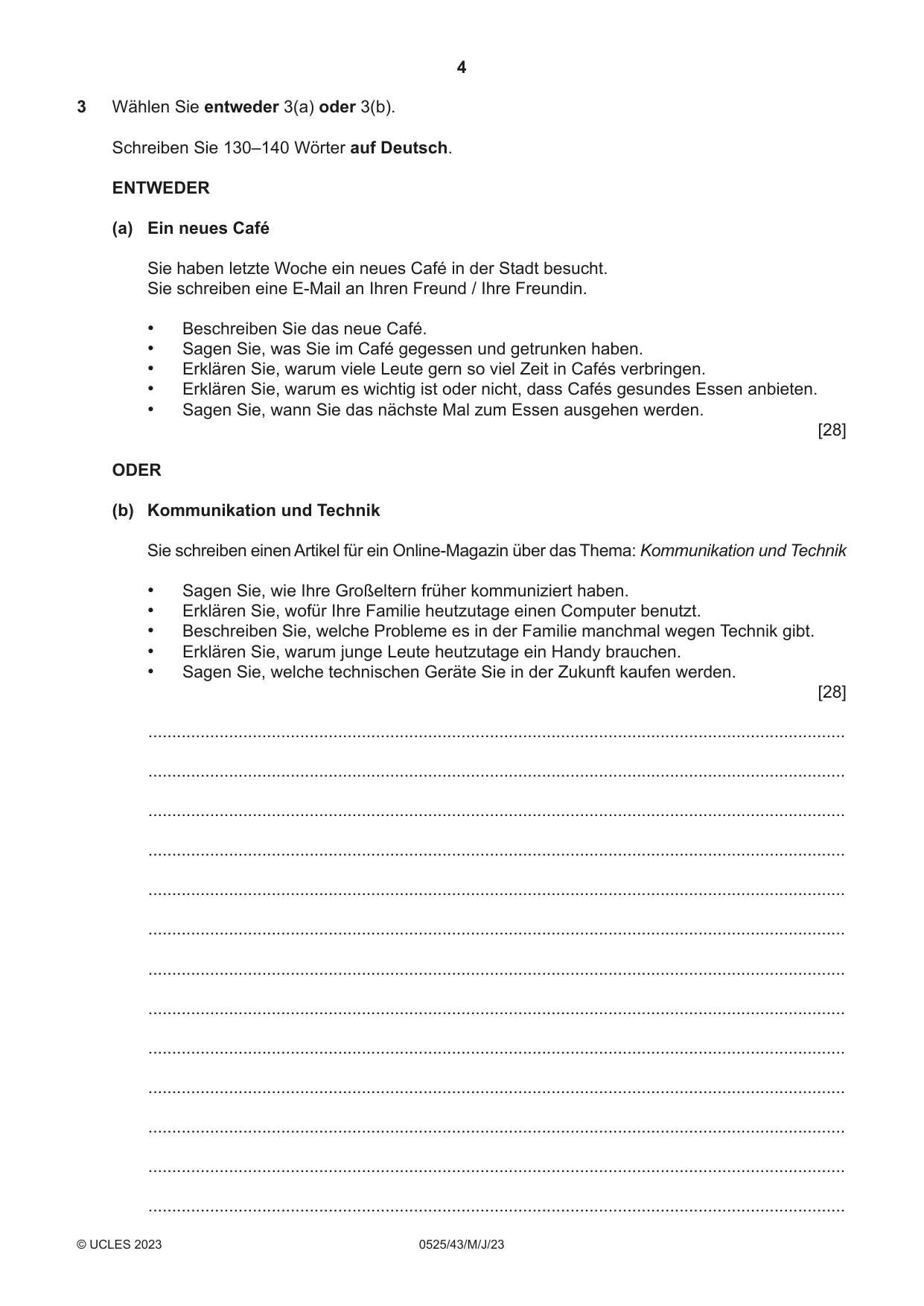 Cambridge IGCSE German - Foreign Language 0525 2023 May/June Paper 4 · Variant 3 question paper, page 4 of 8