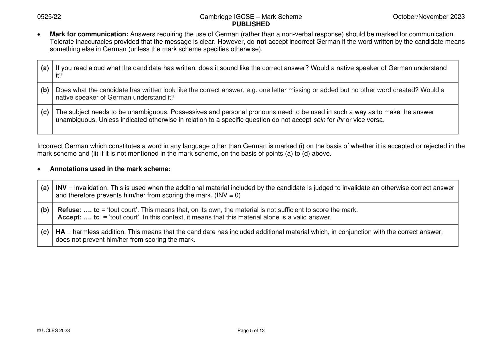 Mark scheme, page 5 of 13