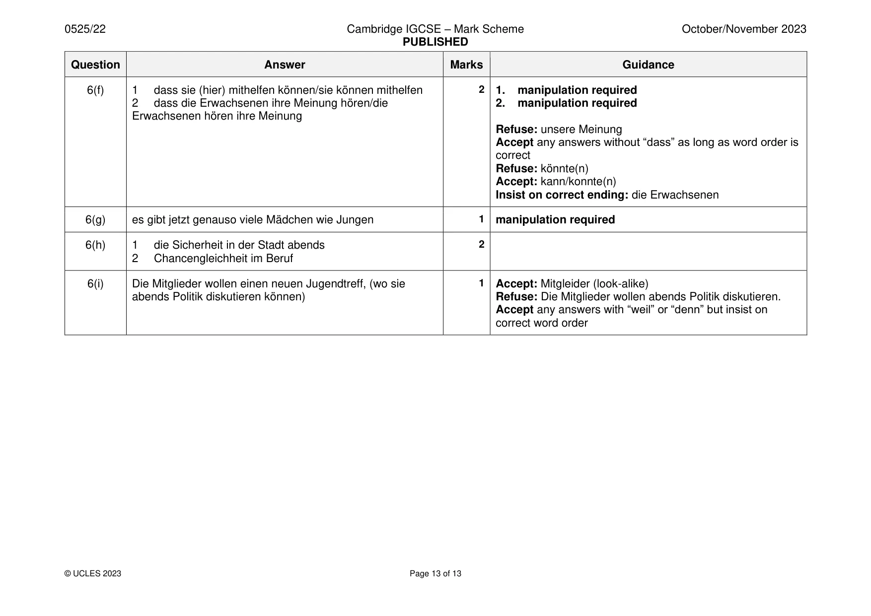 Mark scheme, page 13 of 13