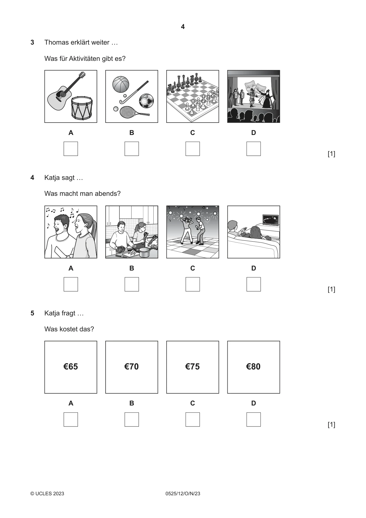 Cambridge IGCSE German - Foreign Language 0525 2023 Oct/Nov Paper 1 · Variant 2 question paper, page 4 of 16