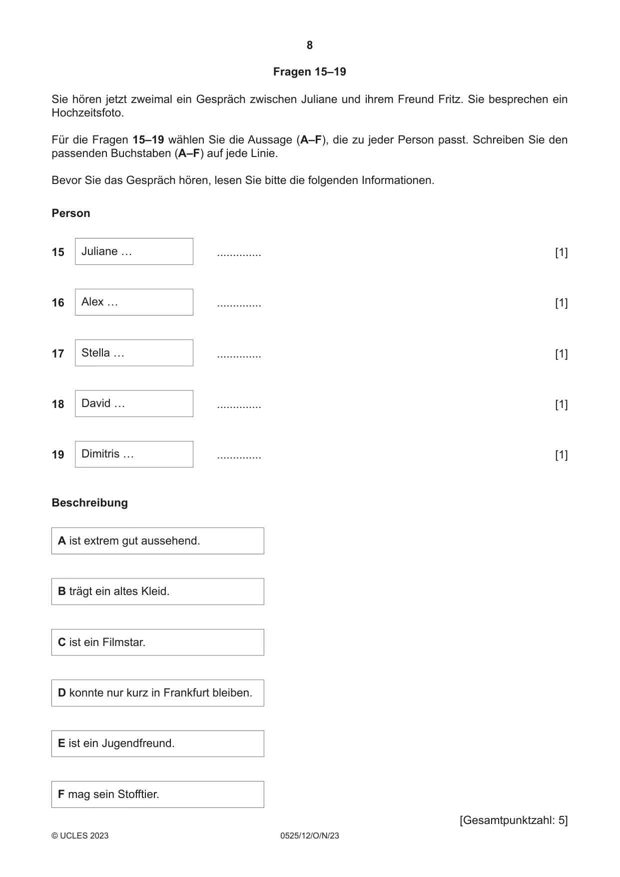 Cambridge IGCSE German - Foreign Language 0525 2023 Oct/Nov Paper 1 · Variant 2 question paper, page 8 of 16