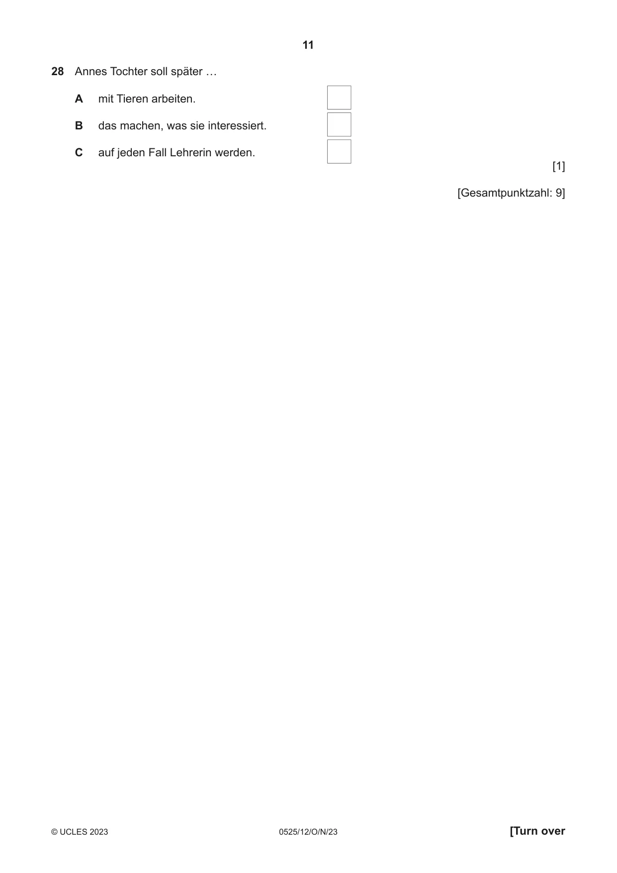 Cambridge IGCSE German - Foreign Language 0525 2023 Oct/Nov Paper 1 · Variant 2 question paper, page 11 of 16