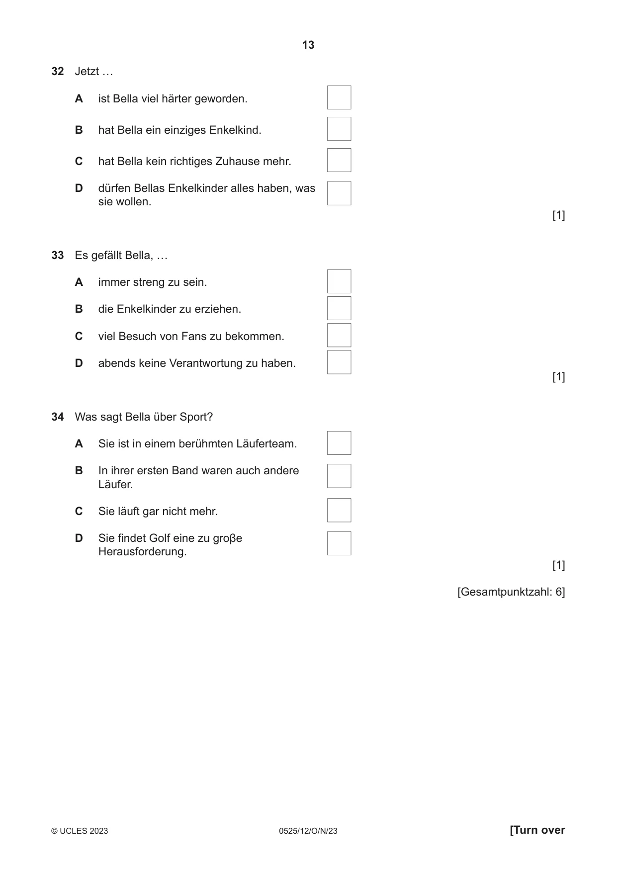 Cambridge IGCSE German - Foreign Language 0525 2023 Oct/Nov Paper 1 · Variant 2 question paper, page 13 of 16