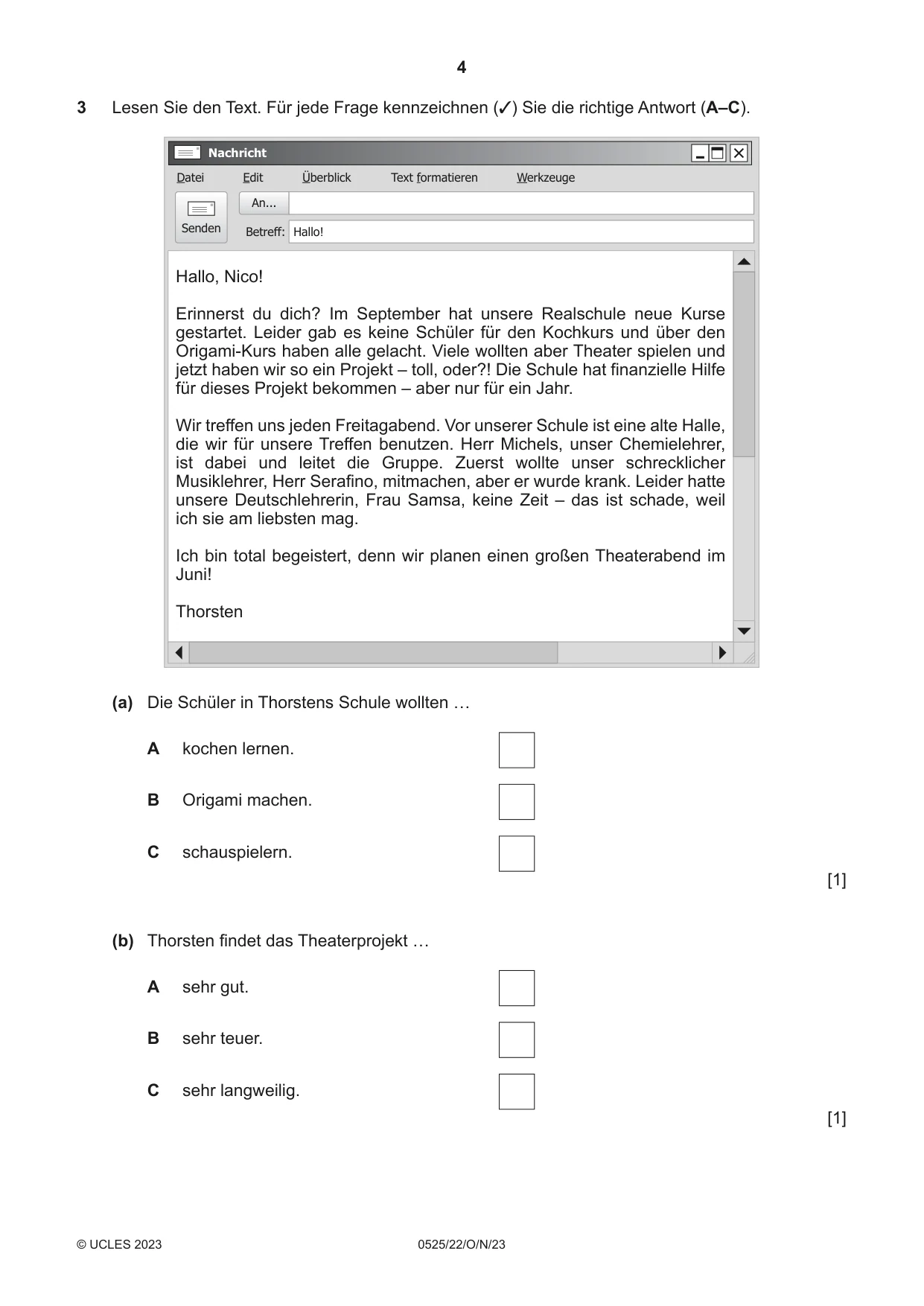 Cambridge IGCSE German - Foreign Language 0525 2023 Oct/Nov Paper 2 · Variant 2 question paper, page 4 of 12