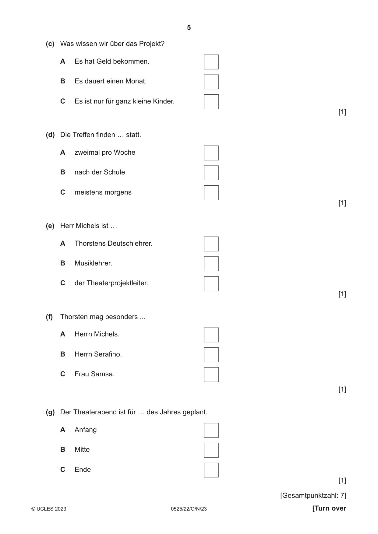 Cambridge IGCSE German - Foreign Language 0525 2023 Oct/Nov Paper 2 · Variant 2 question paper, page 5 of 12