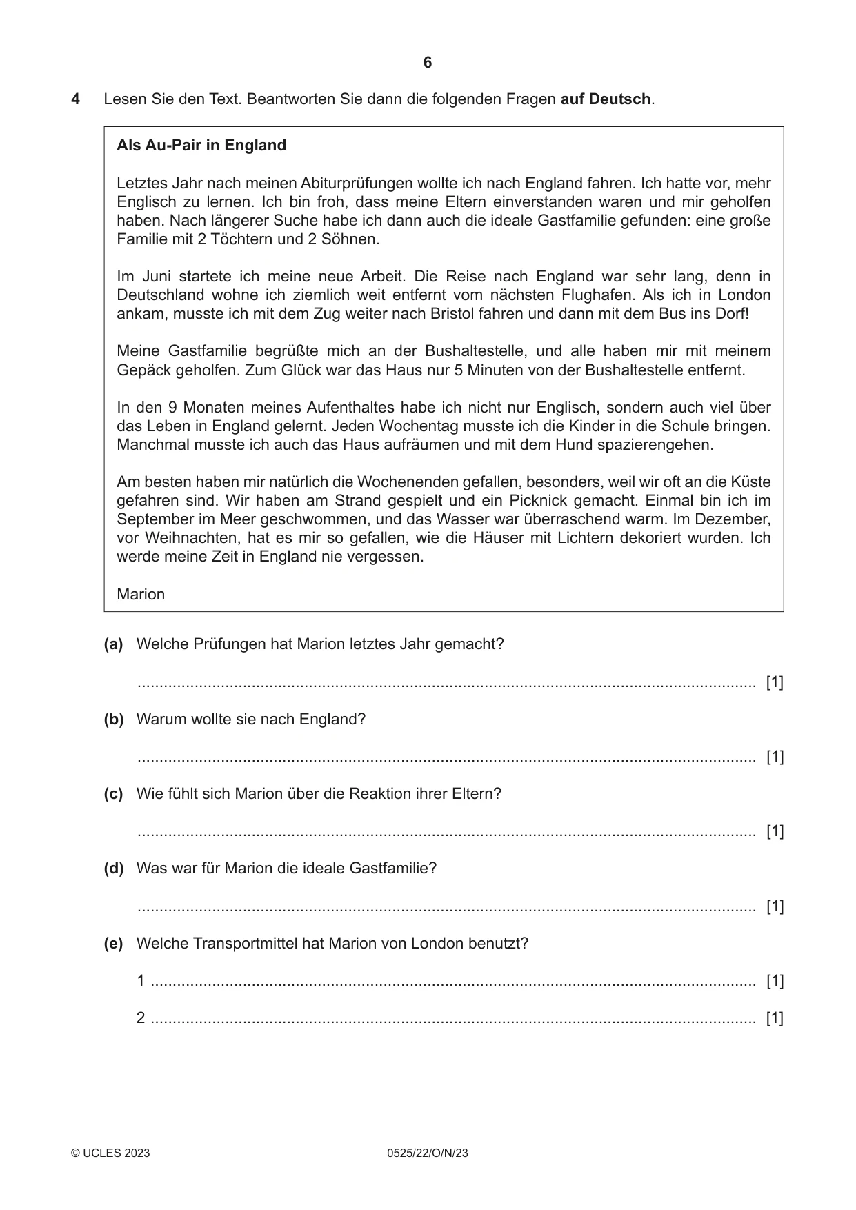 Cambridge IGCSE German - Foreign Language 0525 2023 Oct/Nov Paper 2 · Variant 2 question paper, page 6 of 12