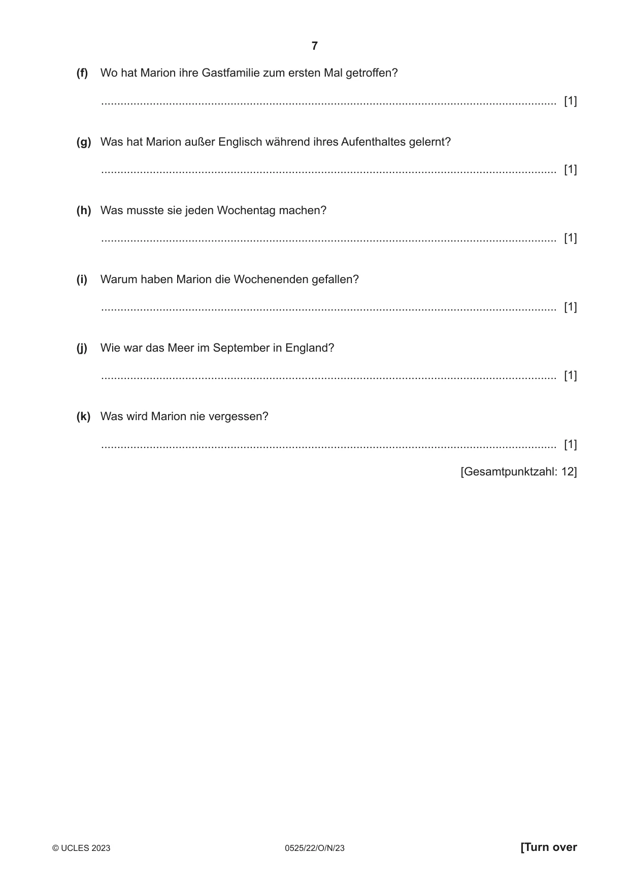 Cambridge IGCSE German - Foreign Language 0525 2023 Oct/Nov Paper 2 · Variant 2 question paper, page 7 of 12