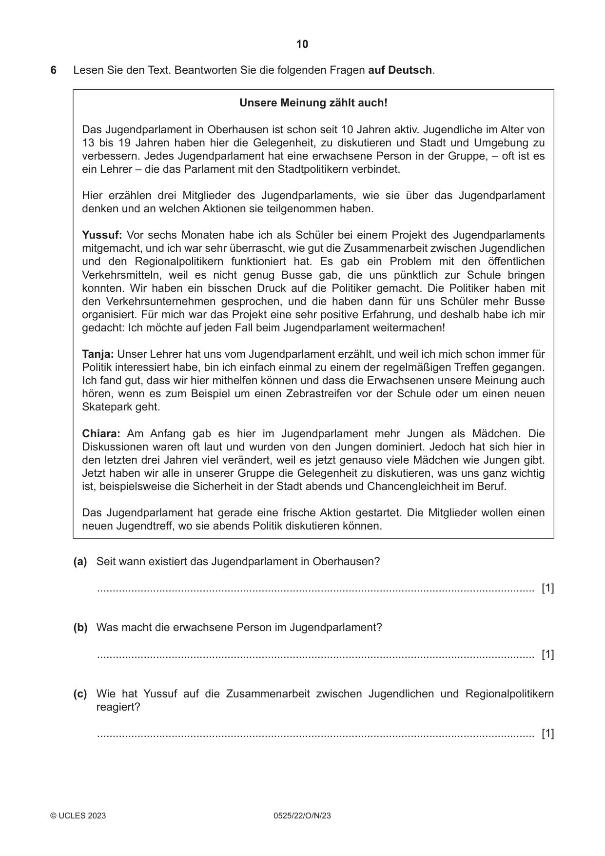 Cambridge IGCSE German - Foreign Language 0525 2023 Oct/Nov Paper 2 · Variant 2 question paper, page 10 of 12