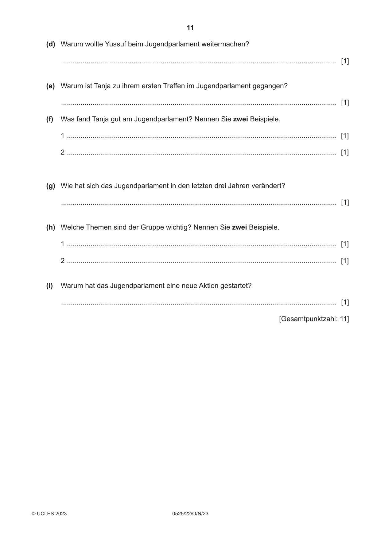 Cambridge IGCSE German - Foreign Language 0525 2023 Oct/Nov Paper 2 · Variant 2 question paper, page 11 of 12