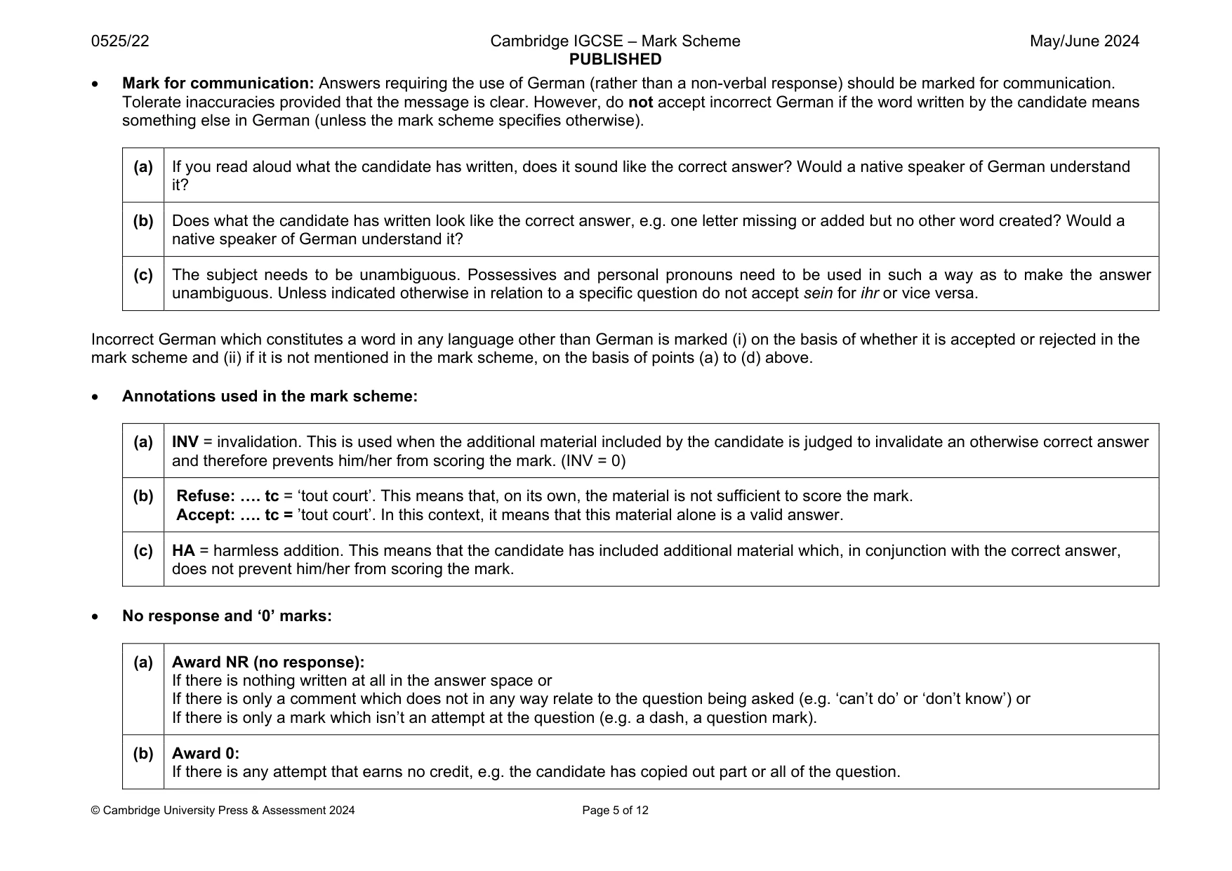 Mark scheme, page 5 of 12