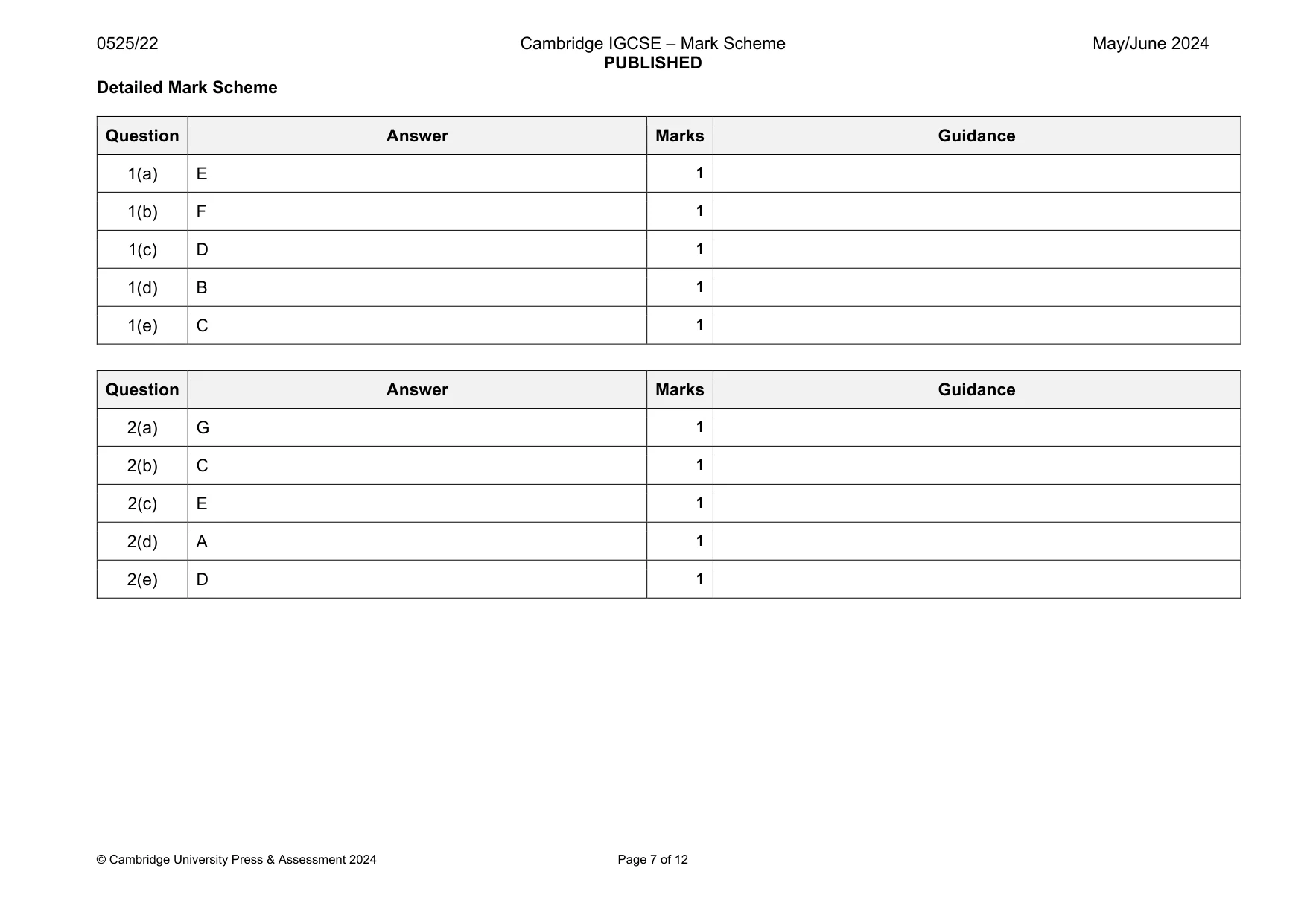 Mark scheme, page 7 of 12