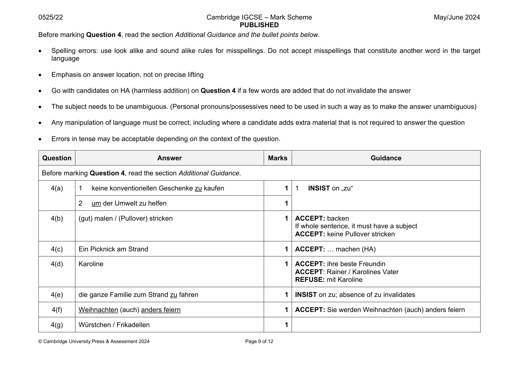 Mark scheme, page 9 of 12