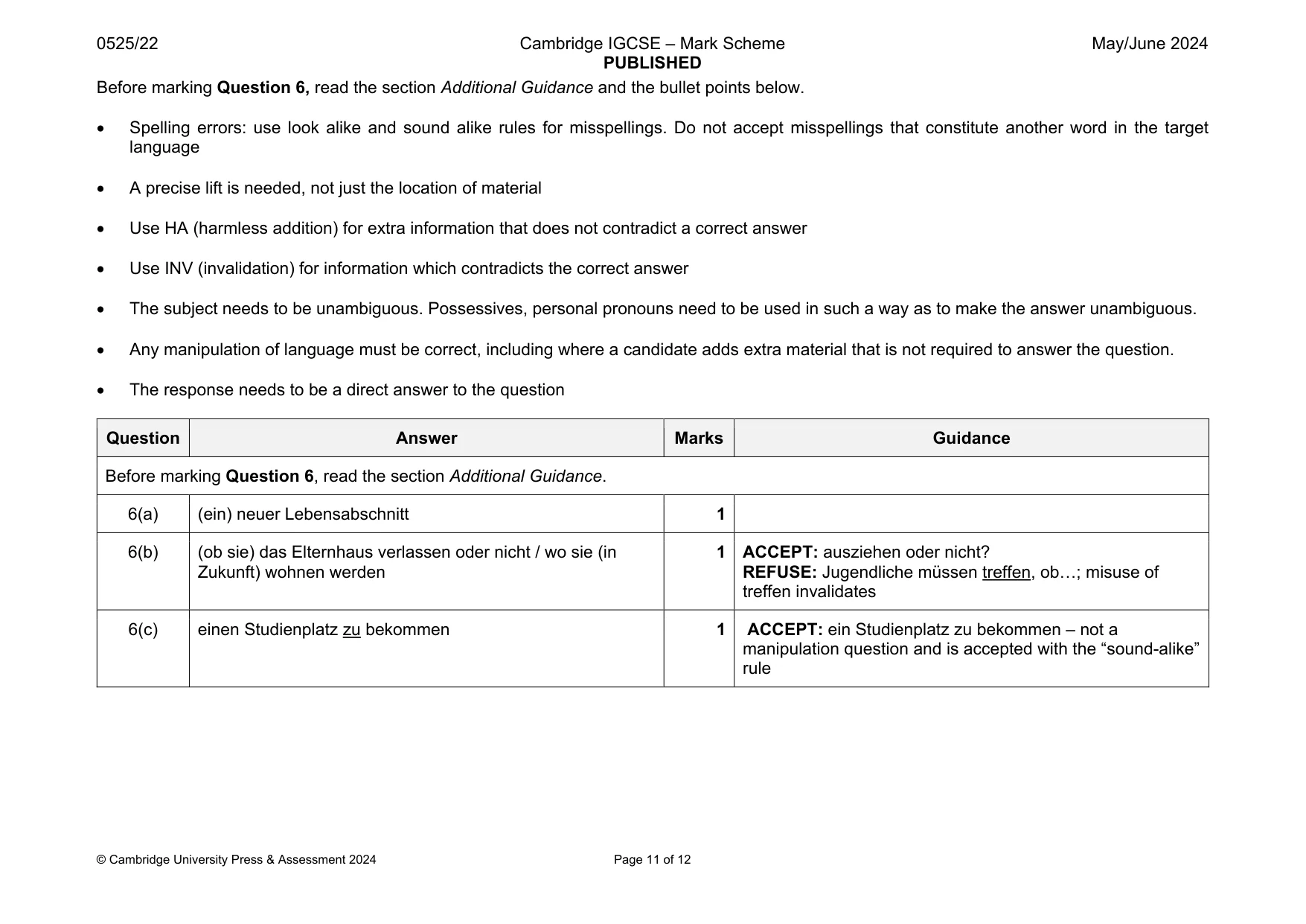 Mark scheme, page 11 of 12