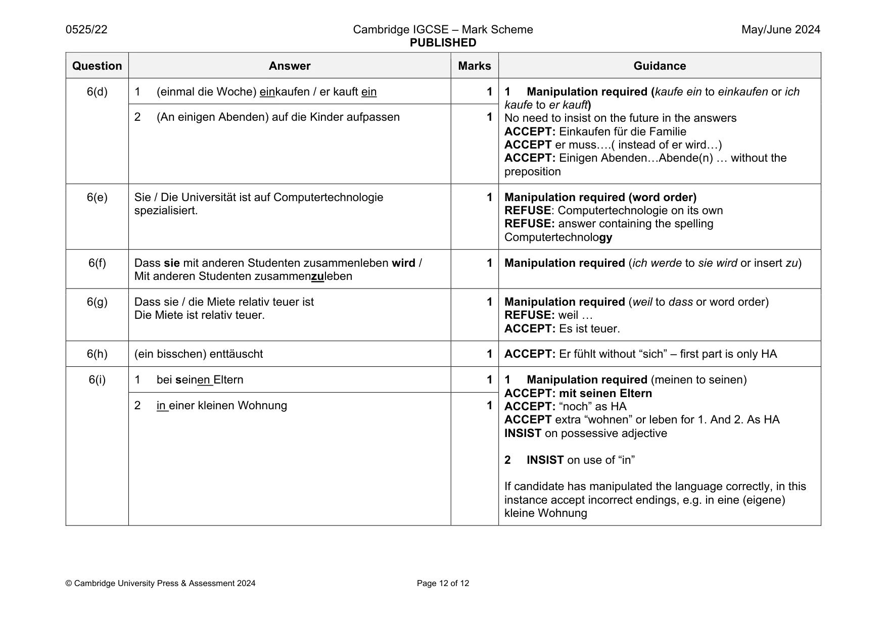 Mark scheme, page 12 of 12