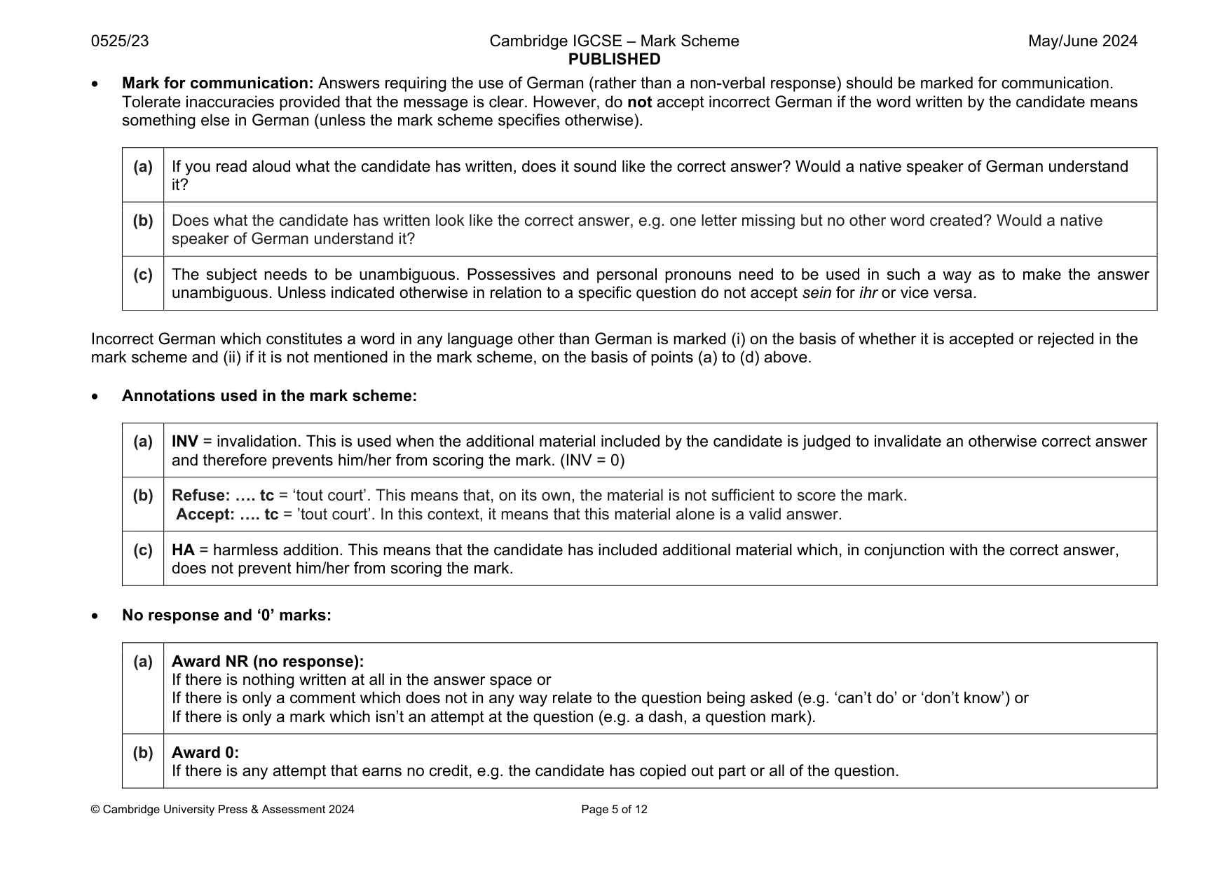 Mark scheme, page 5 of 12