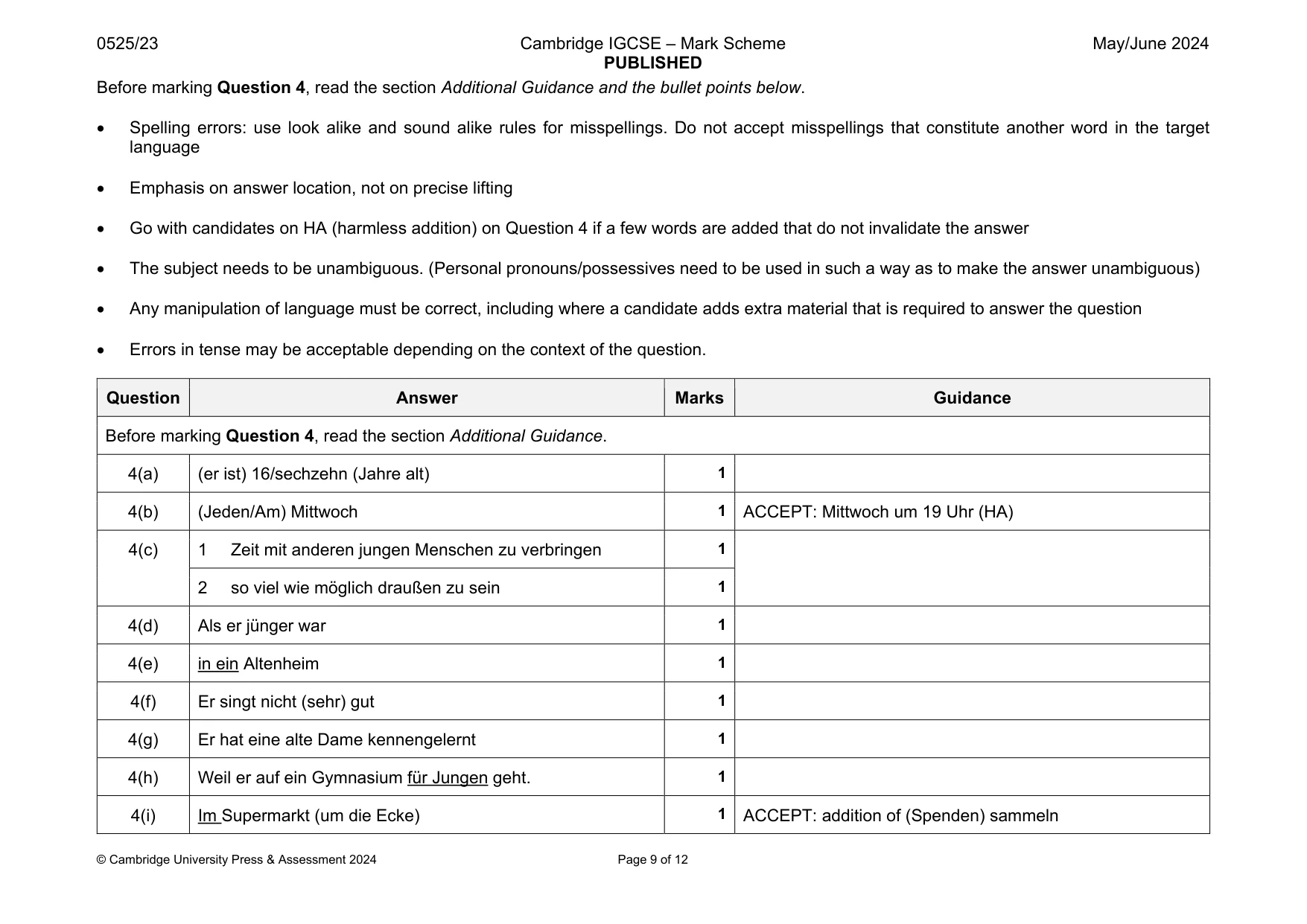 Mark scheme, page 9 of 12