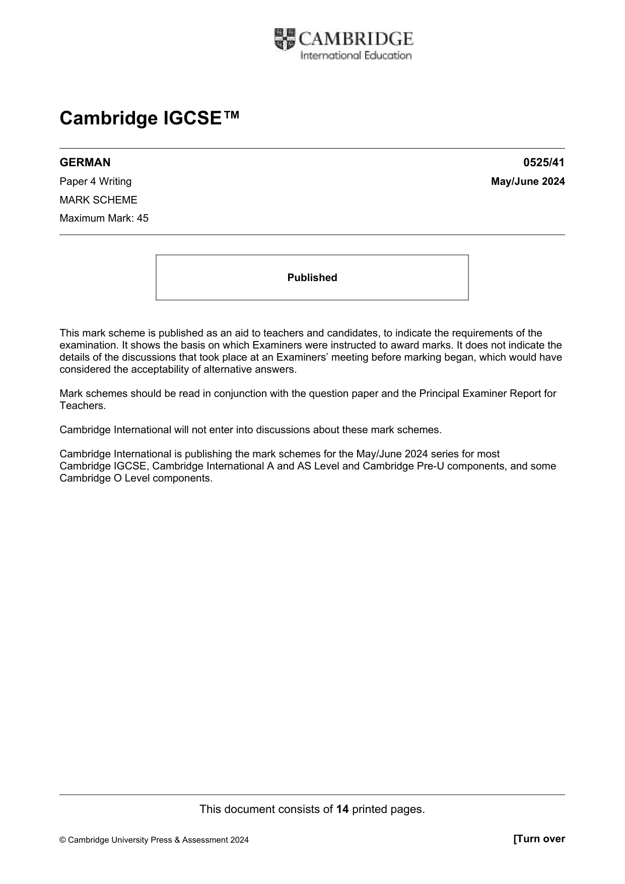 Mark scheme, page 1 of 14