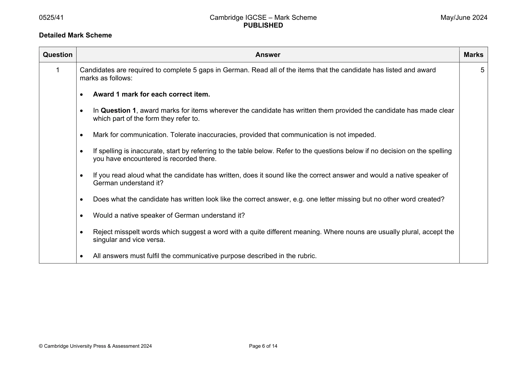Mark scheme, page 6 of 14