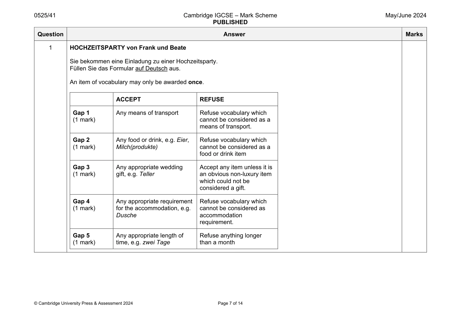Mark scheme, page 7 of 14