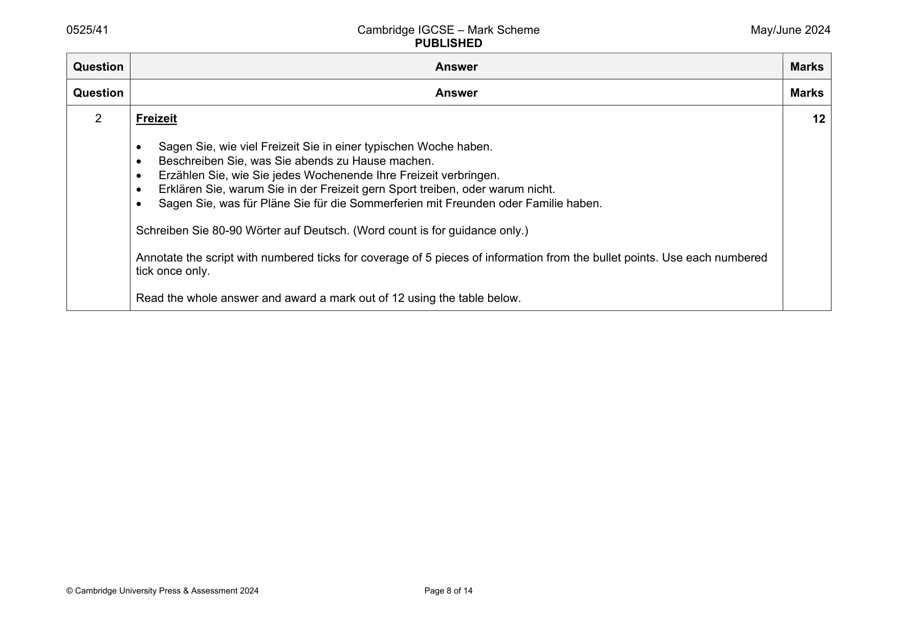 Mark scheme, page 8 of 14