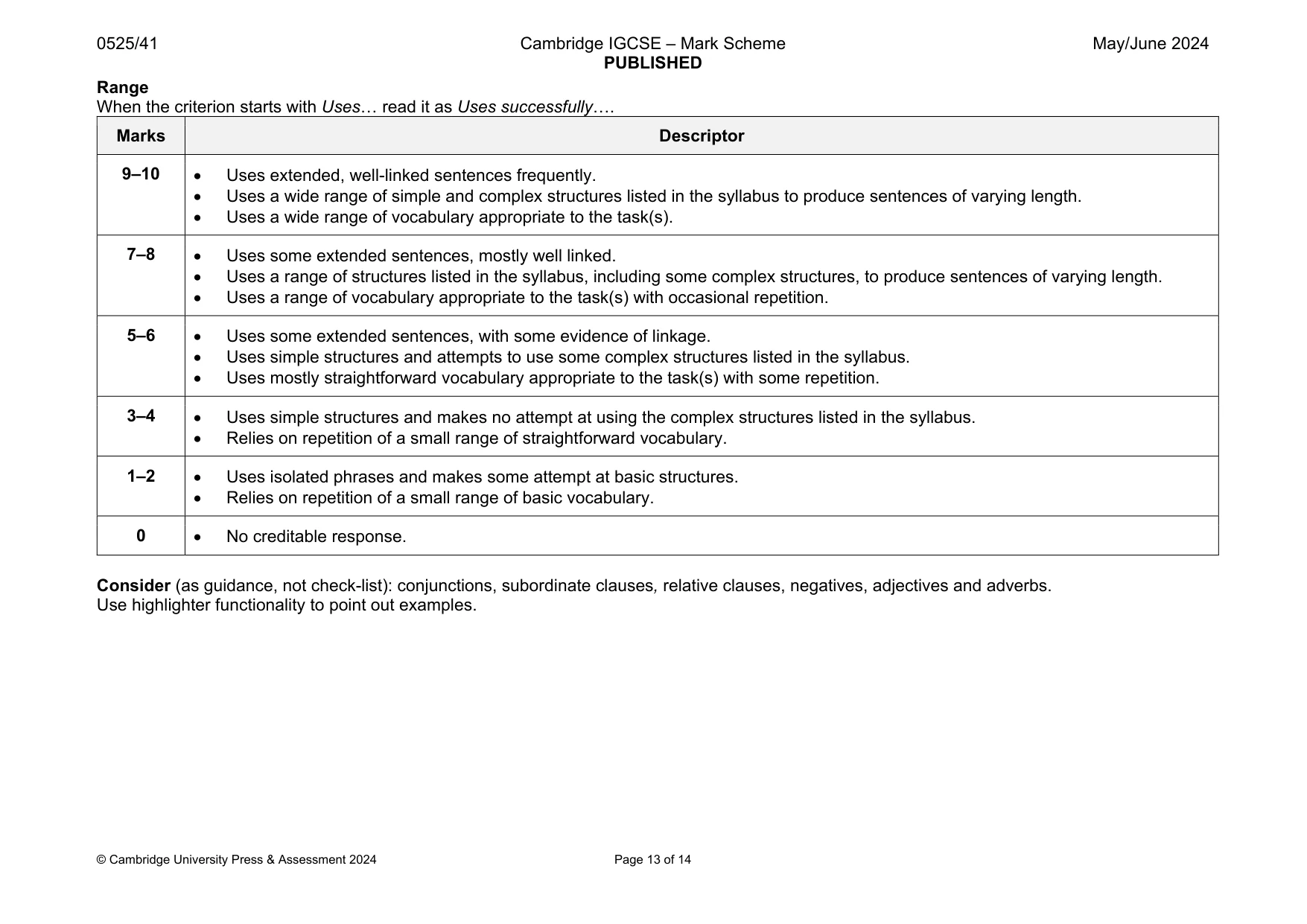 Mark scheme, page 13 of 14