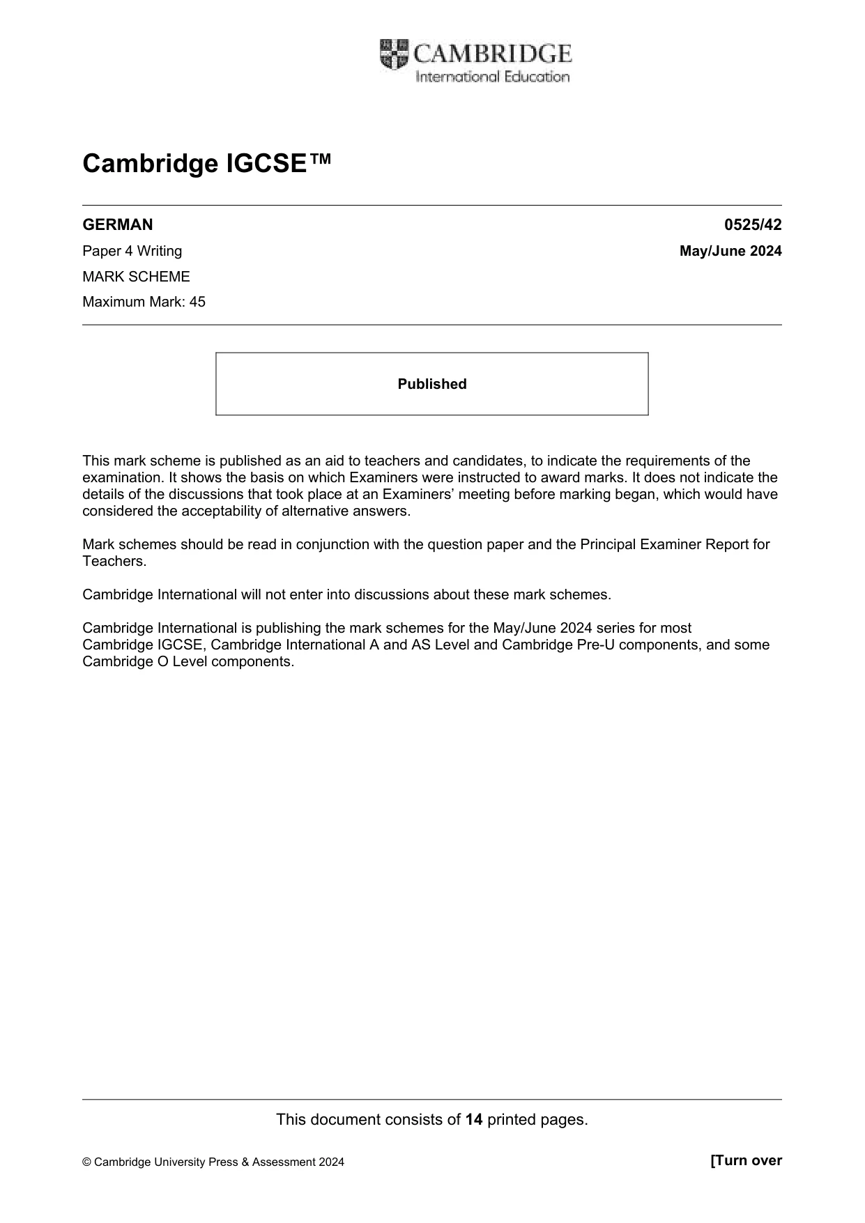 Mark scheme, page 1 of 14