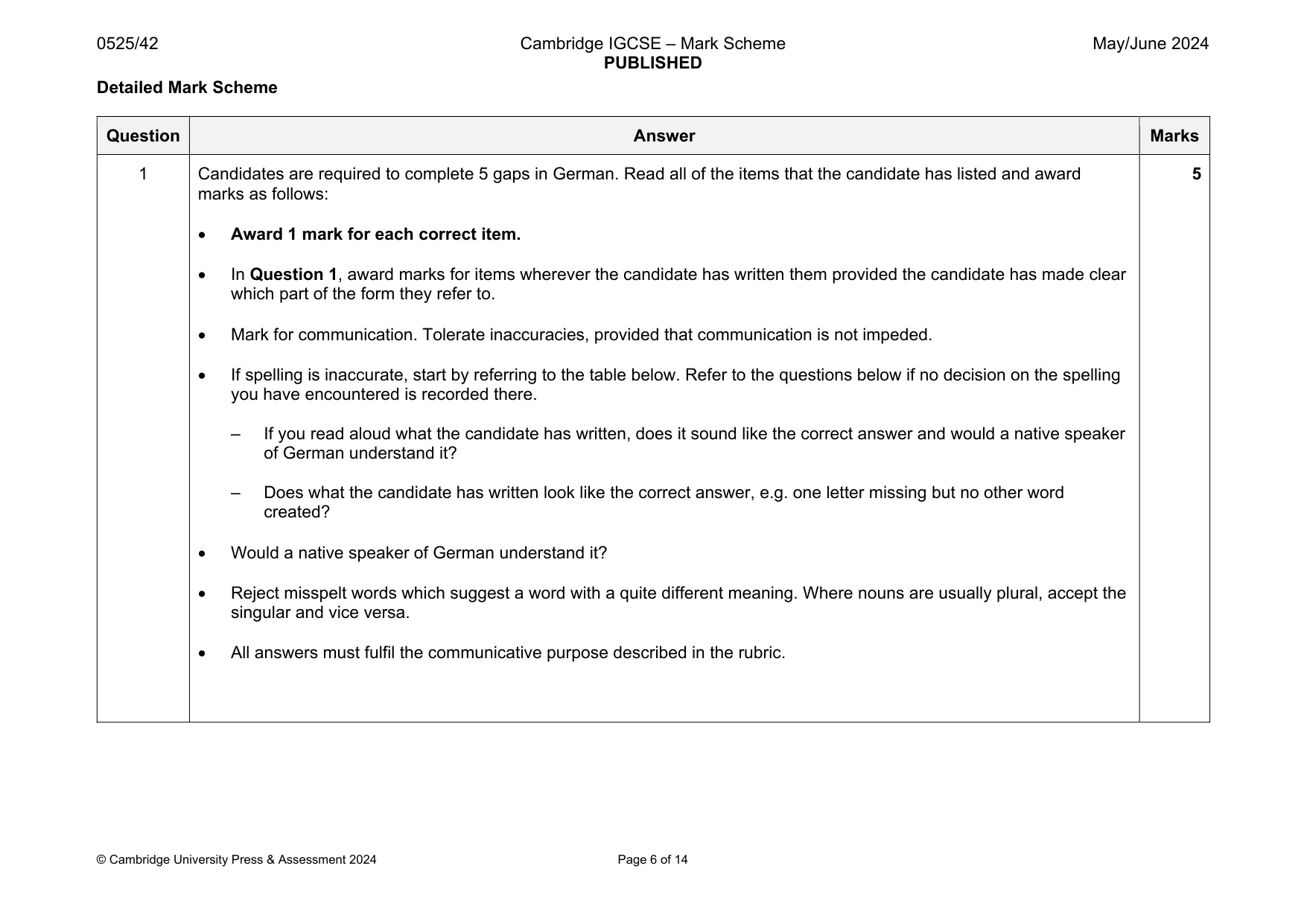Mark scheme, page 6 of 14