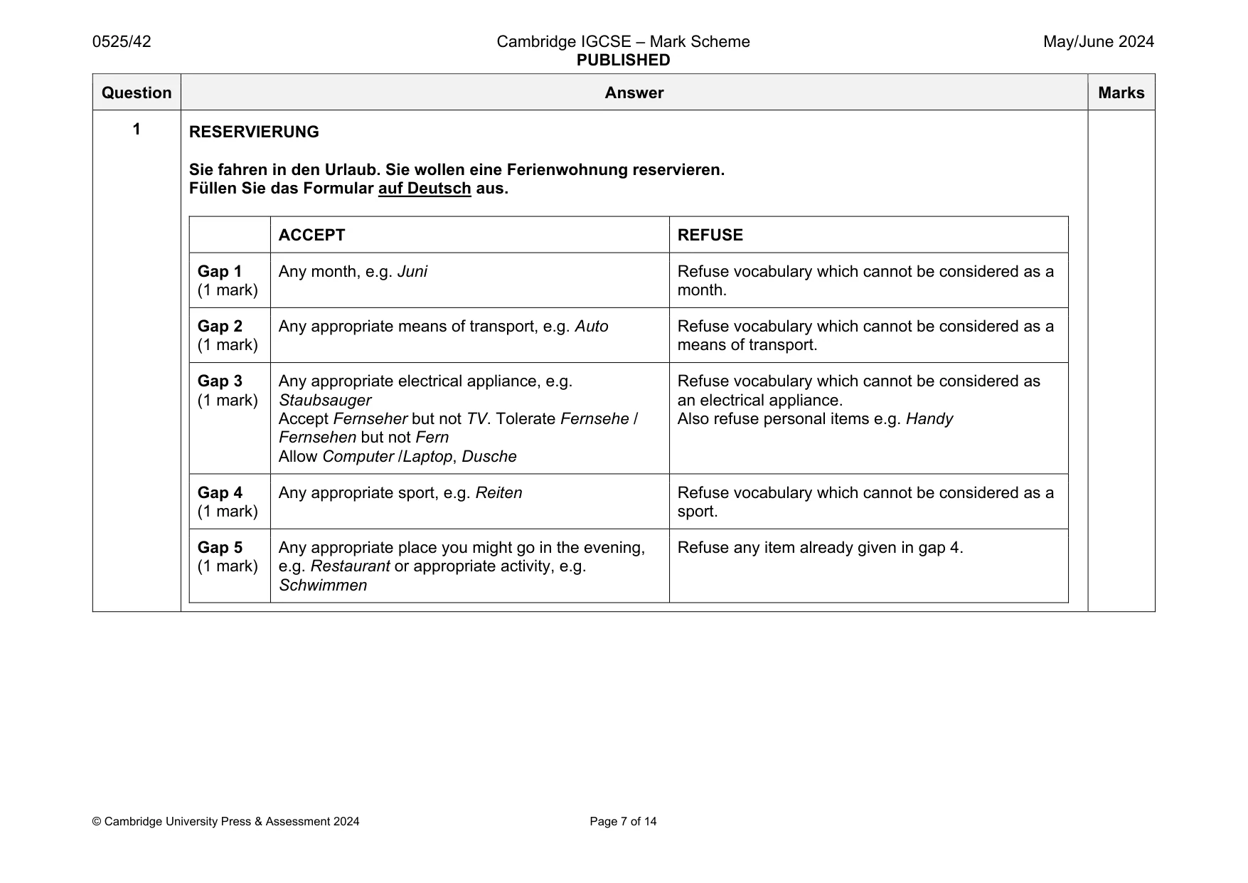 Mark scheme, page 7 of 14