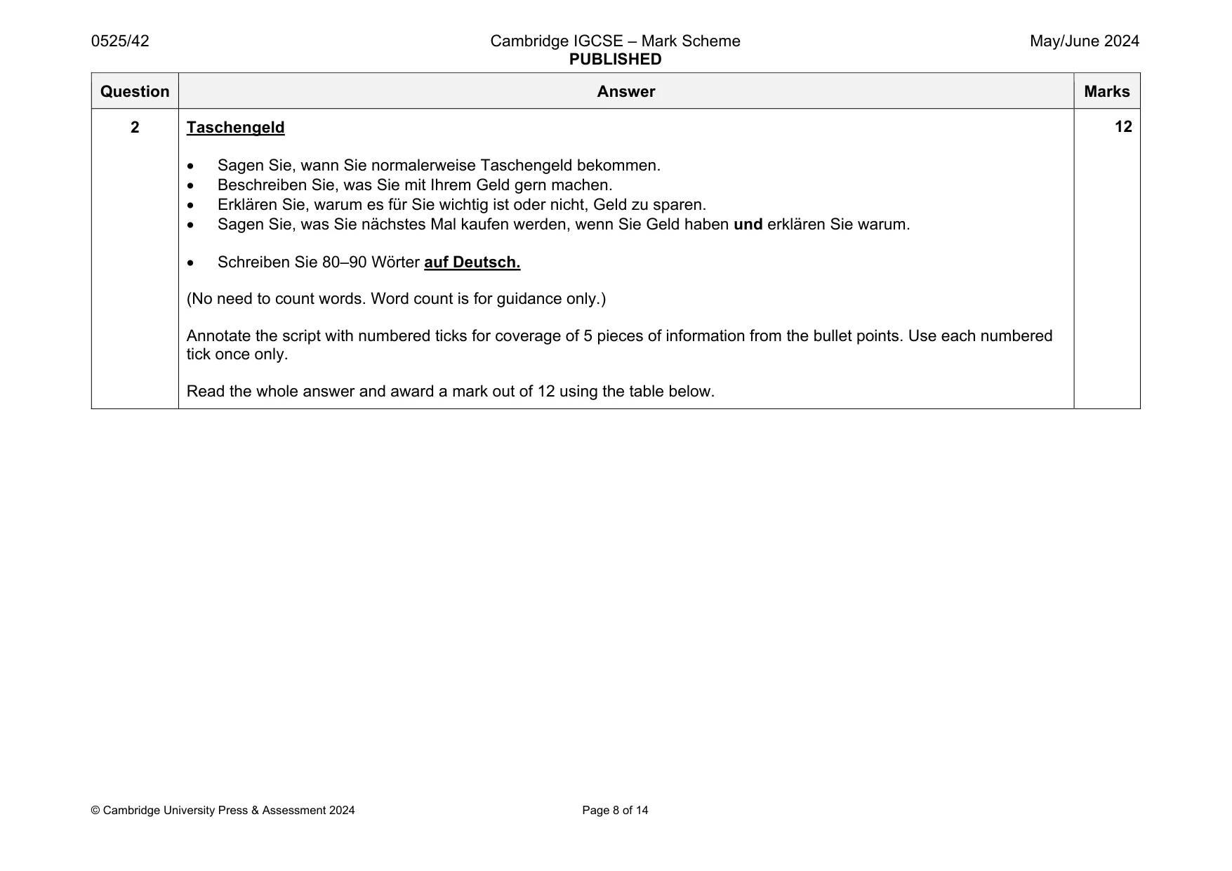 Mark scheme, page 8 of 14