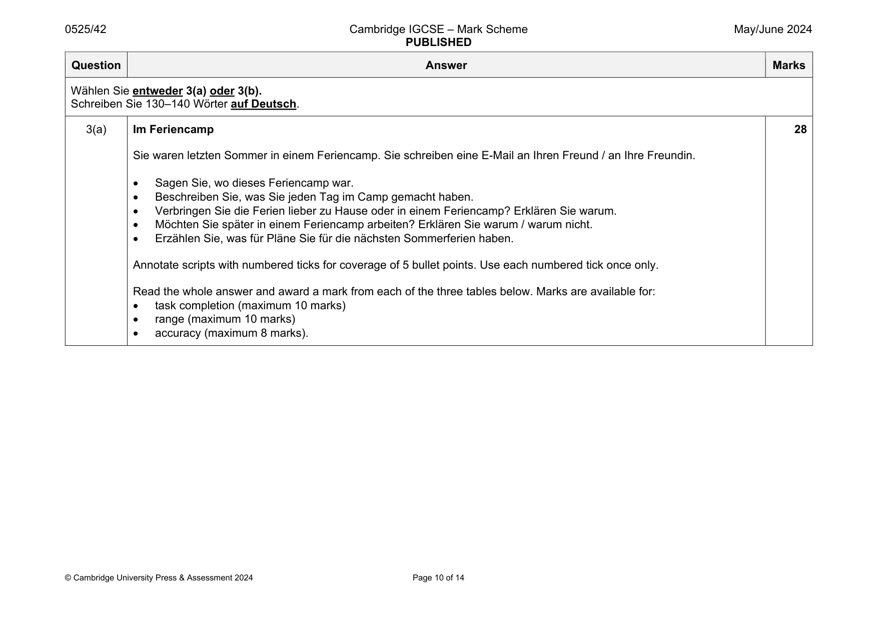 Mark scheme, page 10 of 14