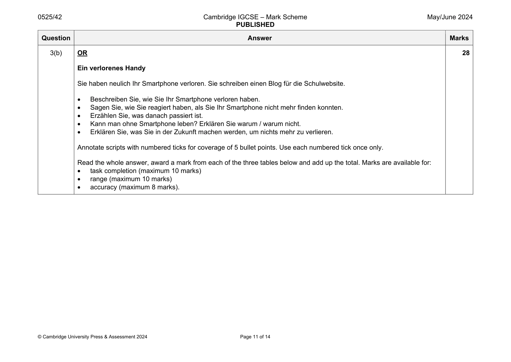 Mark scheme, page 11 of 14