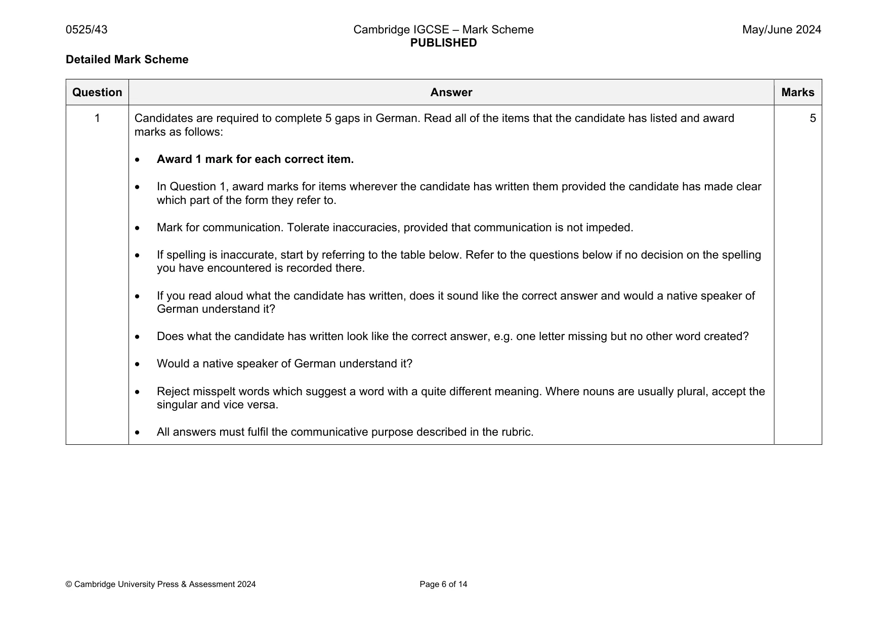 Mark scheme, page 6 of 14
