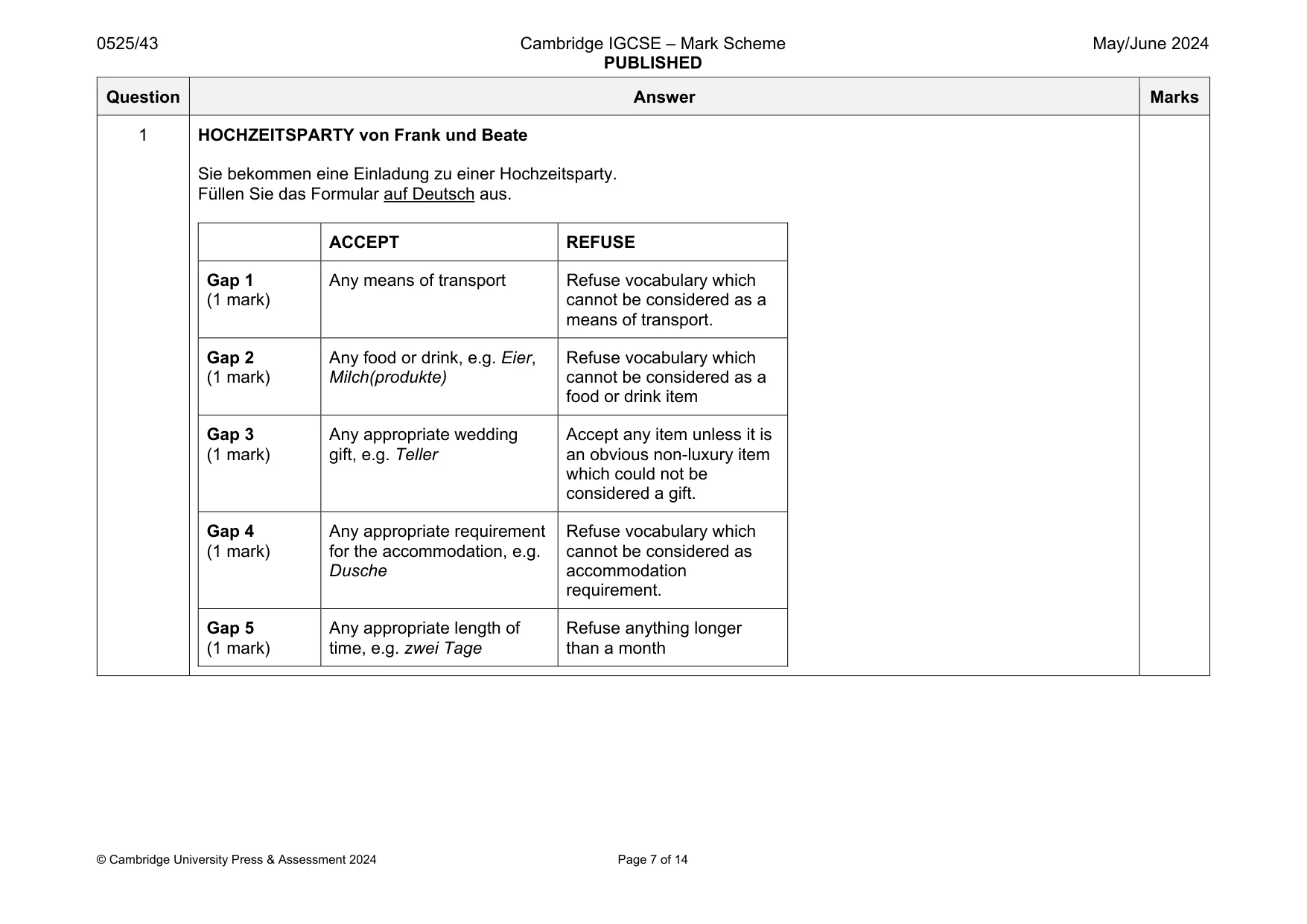 Mark scheme, page 7 of 14