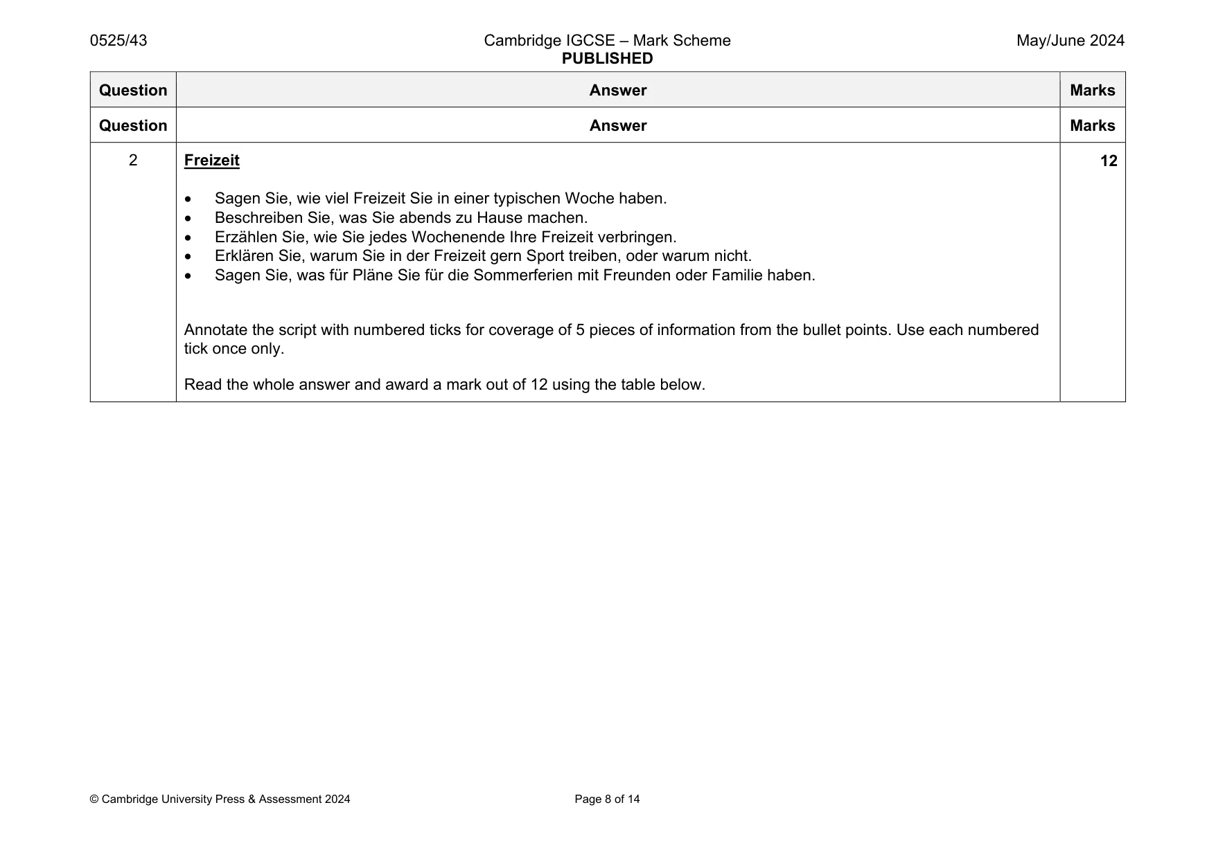 Mark scheme, page 8 of 14