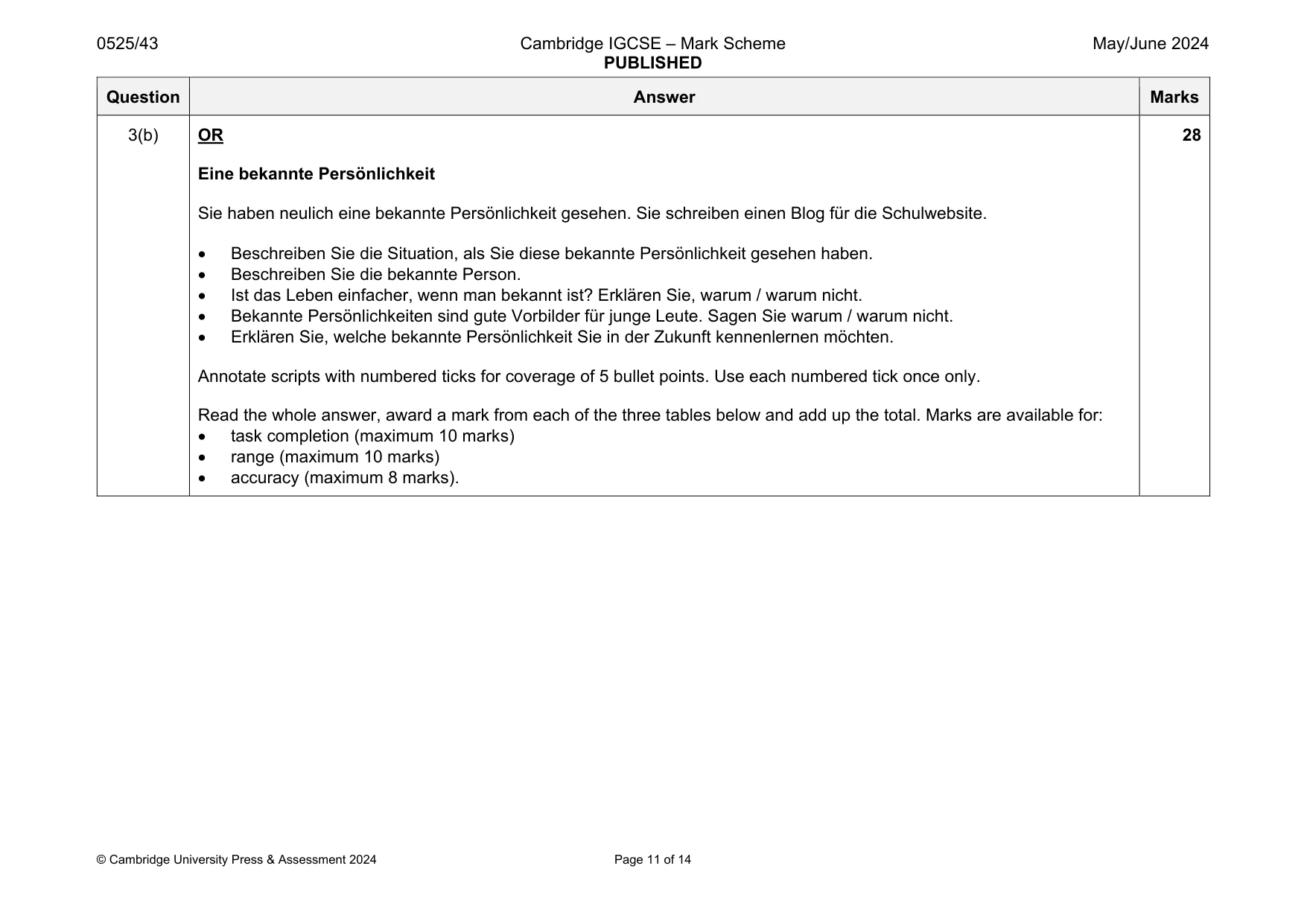 Mark scheme, page 11 of 14