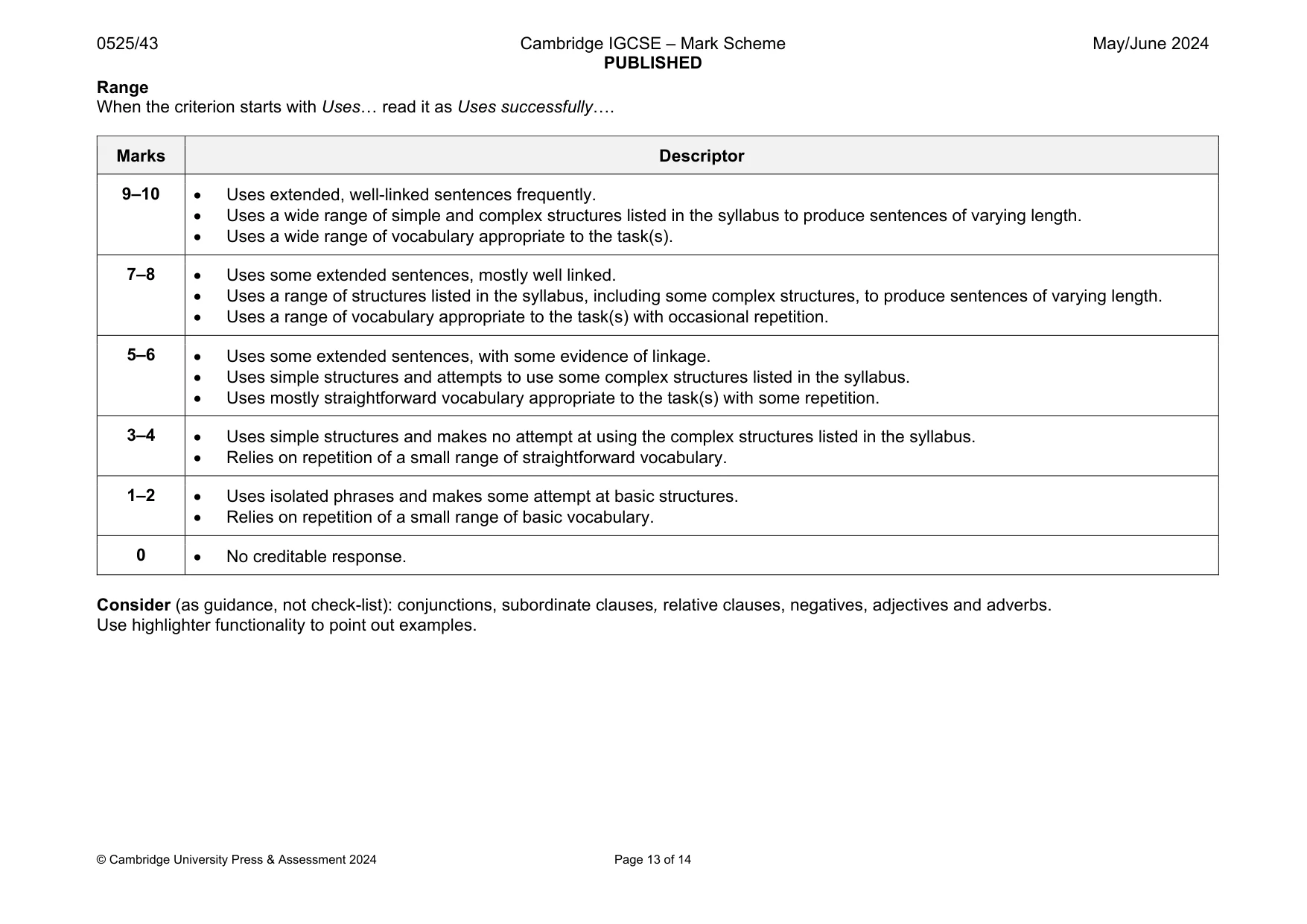 Mark scheme, page 13 of 14
