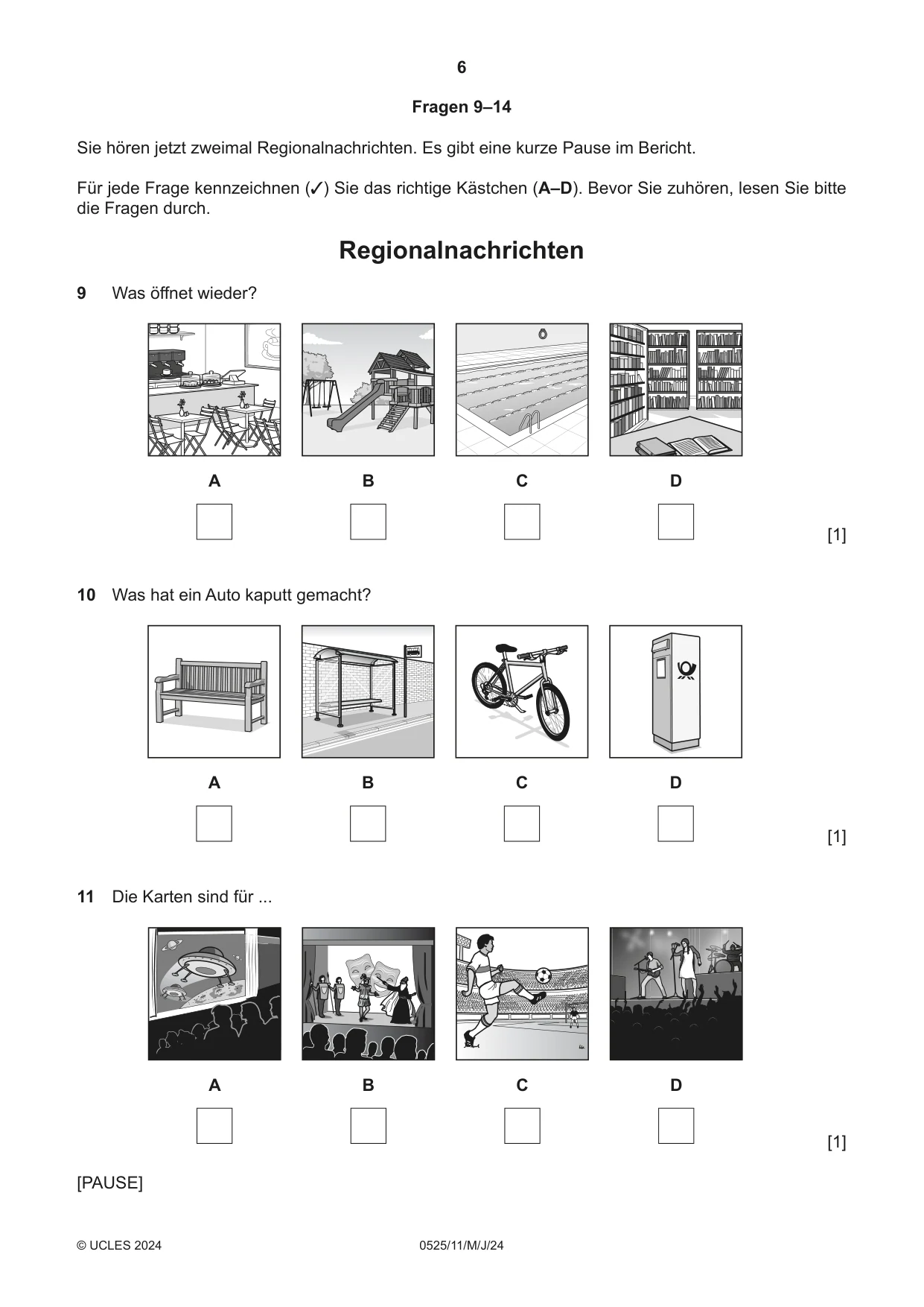 Cambridge IGCSE German - Foreign Language 0525 2024 May/June Paper 1 · Variant 1 question paper, page 6 of 16