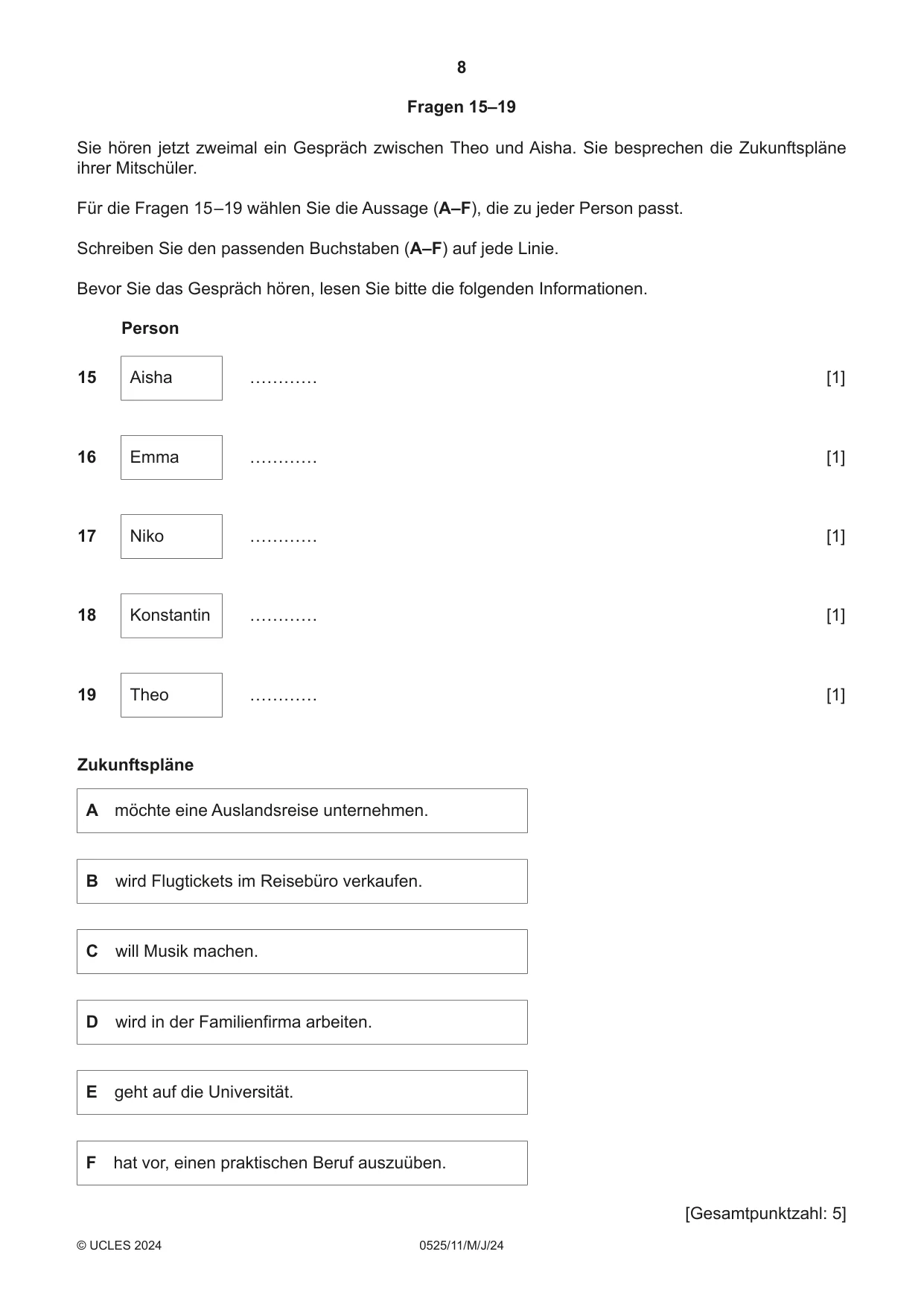 Cambridge IGCSE German - Foreign Language 0525 2024 May/June Paper 1 · Variant 1 question paper, page 8 of 16