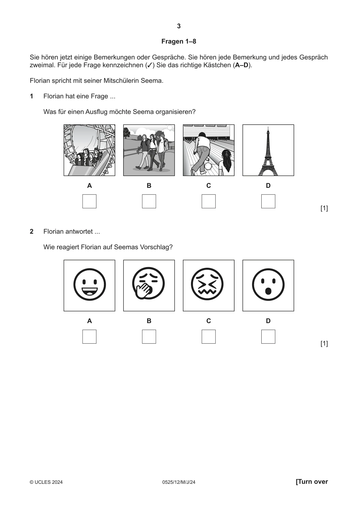 Cambridge IGCSE German - Foreign Language 0525 2024 May/June Paper 1 · Variant 2 question paper, page 3 of 16