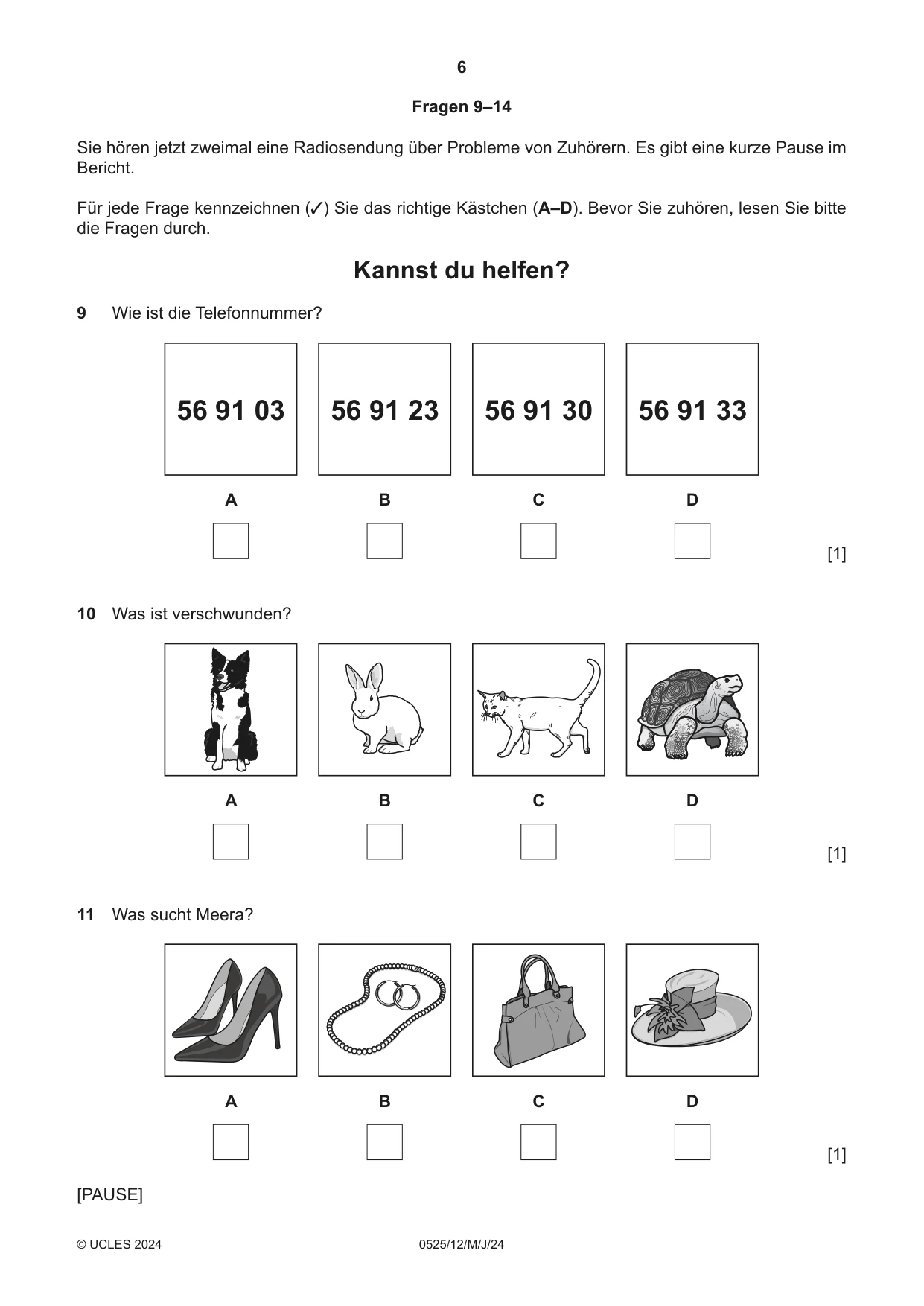 Cambridge IGCSE German - Foreign Language 0525 2024 May/June Paper 1 · Variant 2 question paper, page 6 of 16
