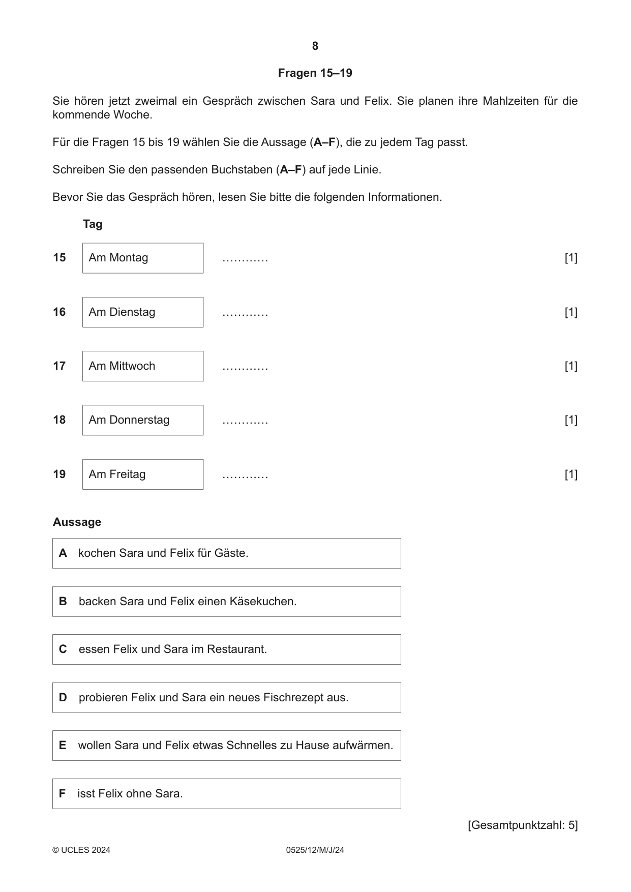 Cambridge IGCSE German - Foreign Language 0525 2024 May/June Paper 1 · Variant 2 question paper, page 8 of 16