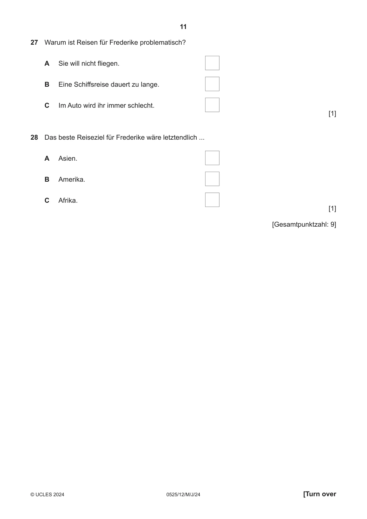 Cambridge IGCSE German - Foreign Language 0525 2024 May/June Paper 1 · Variant 2 question paper, page 11 of 16