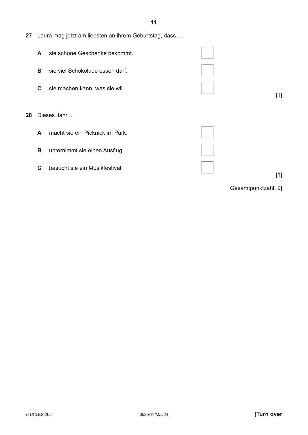 Cambridge IGCSE German - Foreign Language 0525 2024 May/June Paper 1 · Variant 3 question paper, page 11 of 16