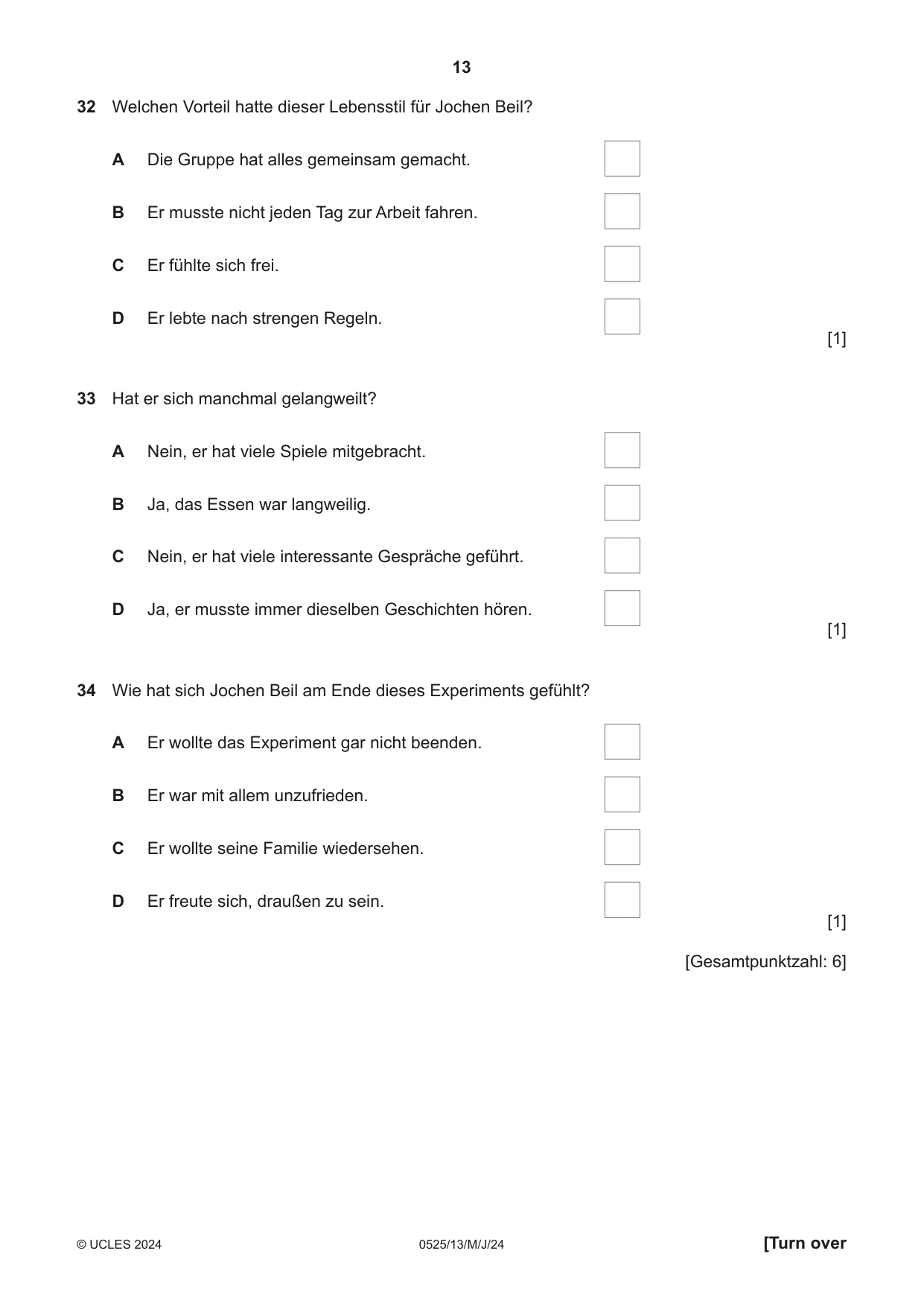 Cambridge IGCSE German - Foreign Language 0525 2024 May/June Paper 1 · Variant 3 question paper, page 13 of 16