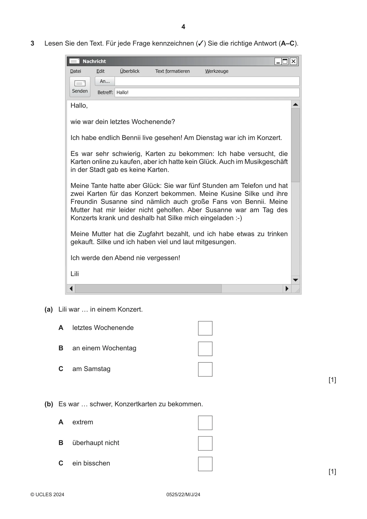 Cambridge IGCSE German - Foreign Language 0525 2024 May/June Paper 2 · Variant 2 question paper, page 4 of 12